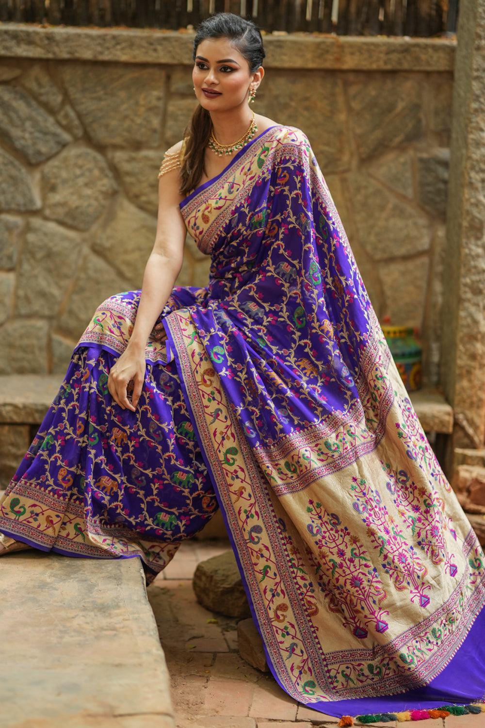 Purple Georgette Banarasi Silk Saree