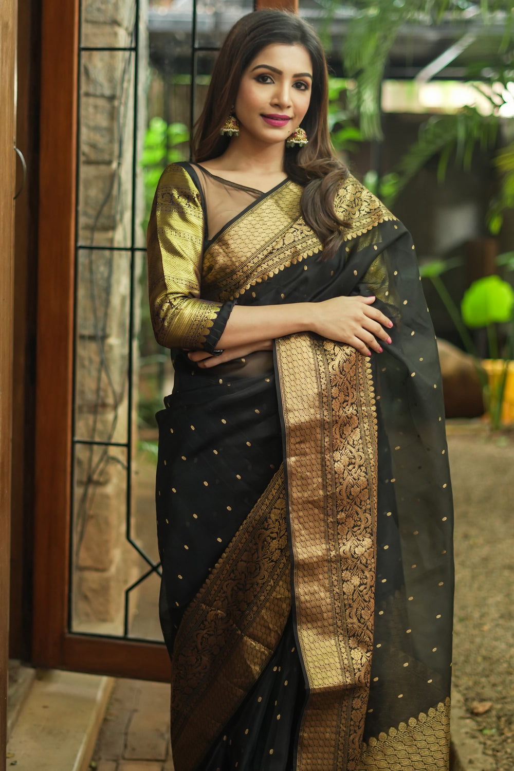 Chanderi Silk handwoven Saree with chunri butis and wide border