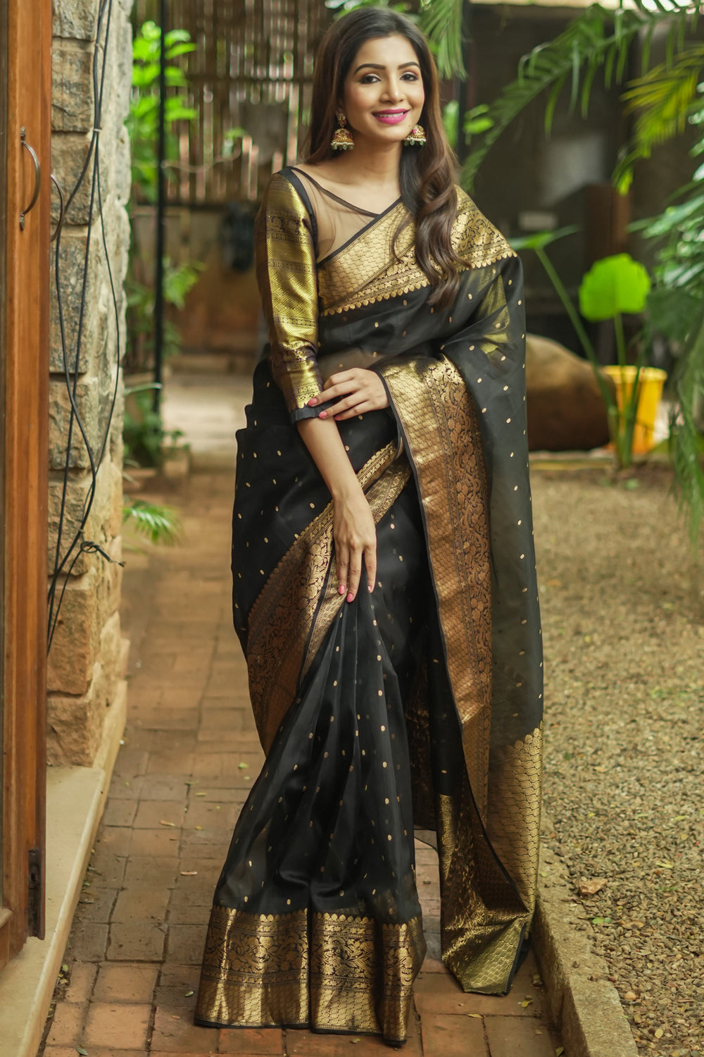 Chanderi Silk handwoven Saree with chunri butis and wide border