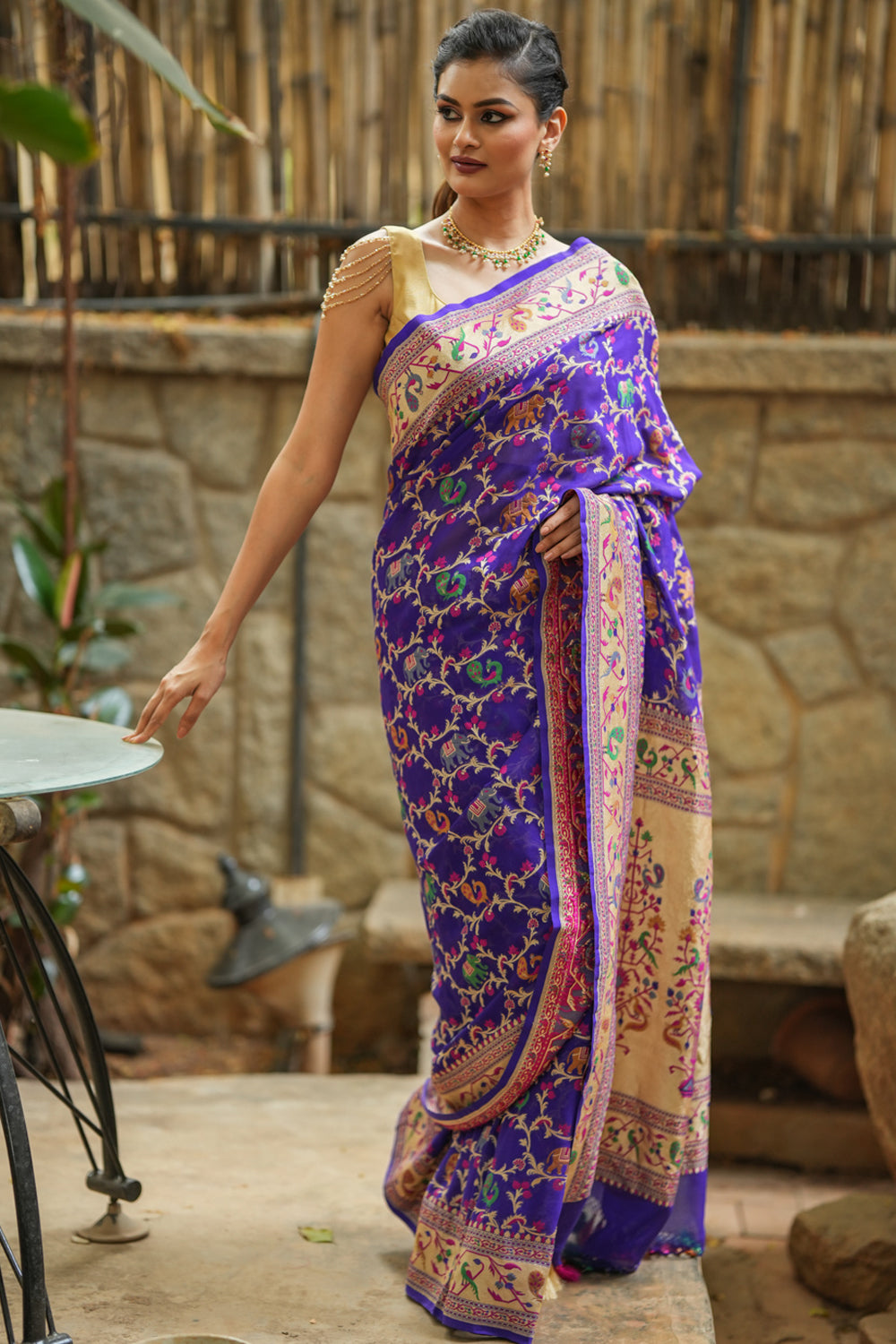 Purple Georgette Banarasi Silk Saree