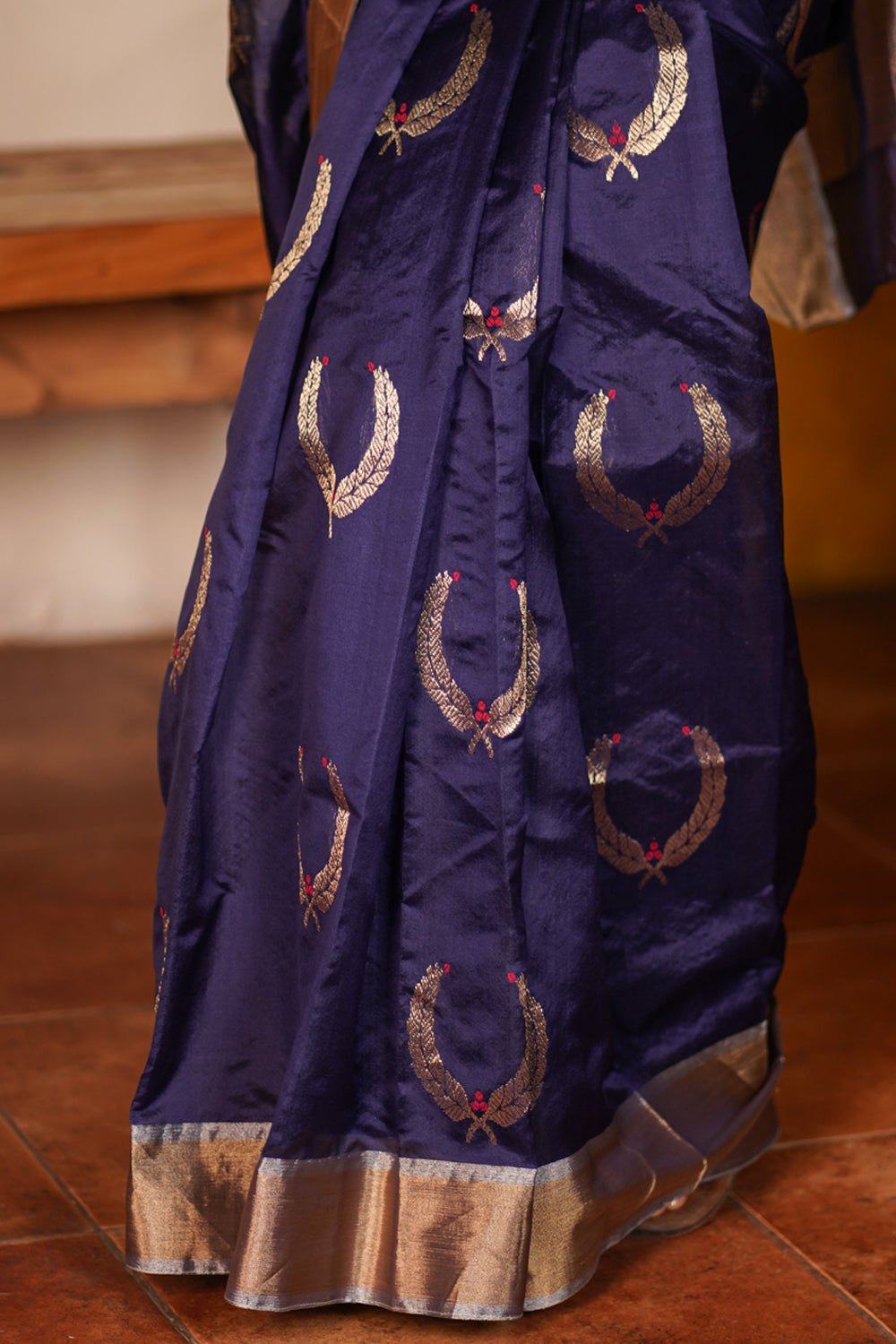 Unique Chanderi Silk Saree in Navy Blue with Unique Motifs