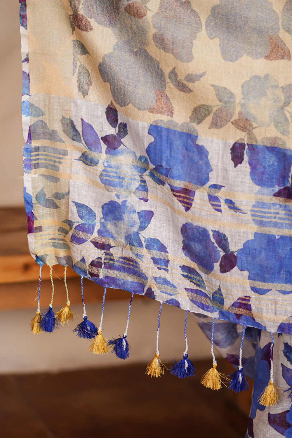 Watercolor Digital Print Linen saree in Blue