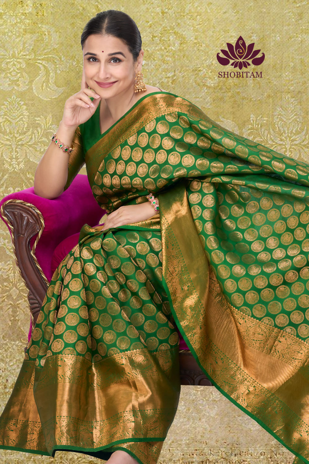 Preorder Exquisite Celebrity Grand Brocade Kanjivaram Pure Silk Saree in Leaf Green with Intricate Pallu and Zari | SILK MARK CERTIFIED