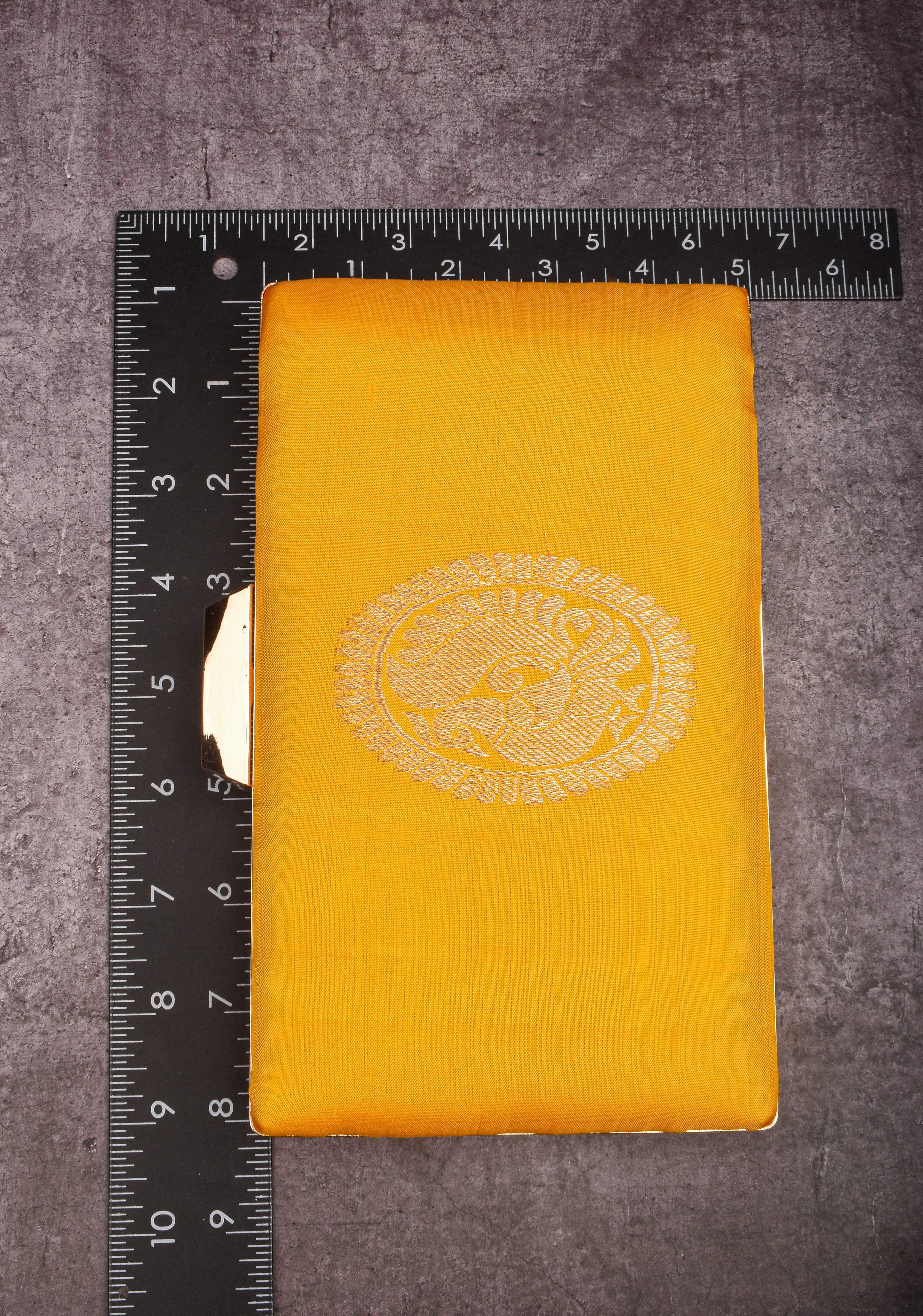 Haldi Yellow 100% Pure Silk Kanjivaram Clutch with Peacock Mandala Zari Motif