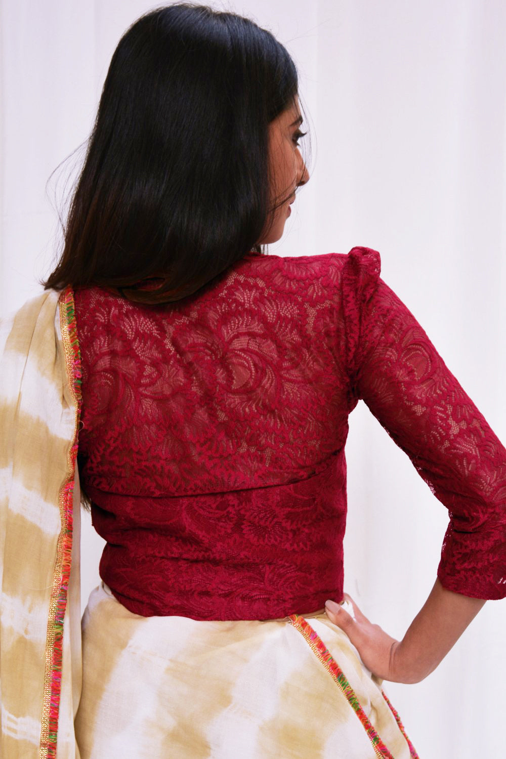 Maroon lace crop top - House of Blouse