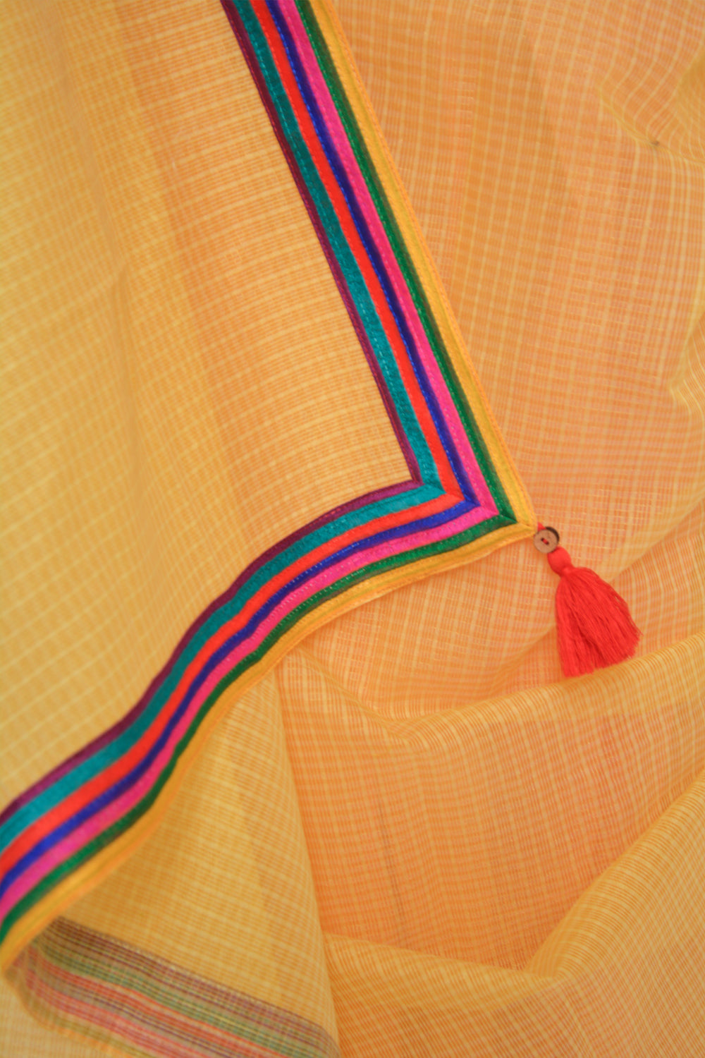 Yellow and orange half and half Kota doria saree with multicolour border - House of Blouse