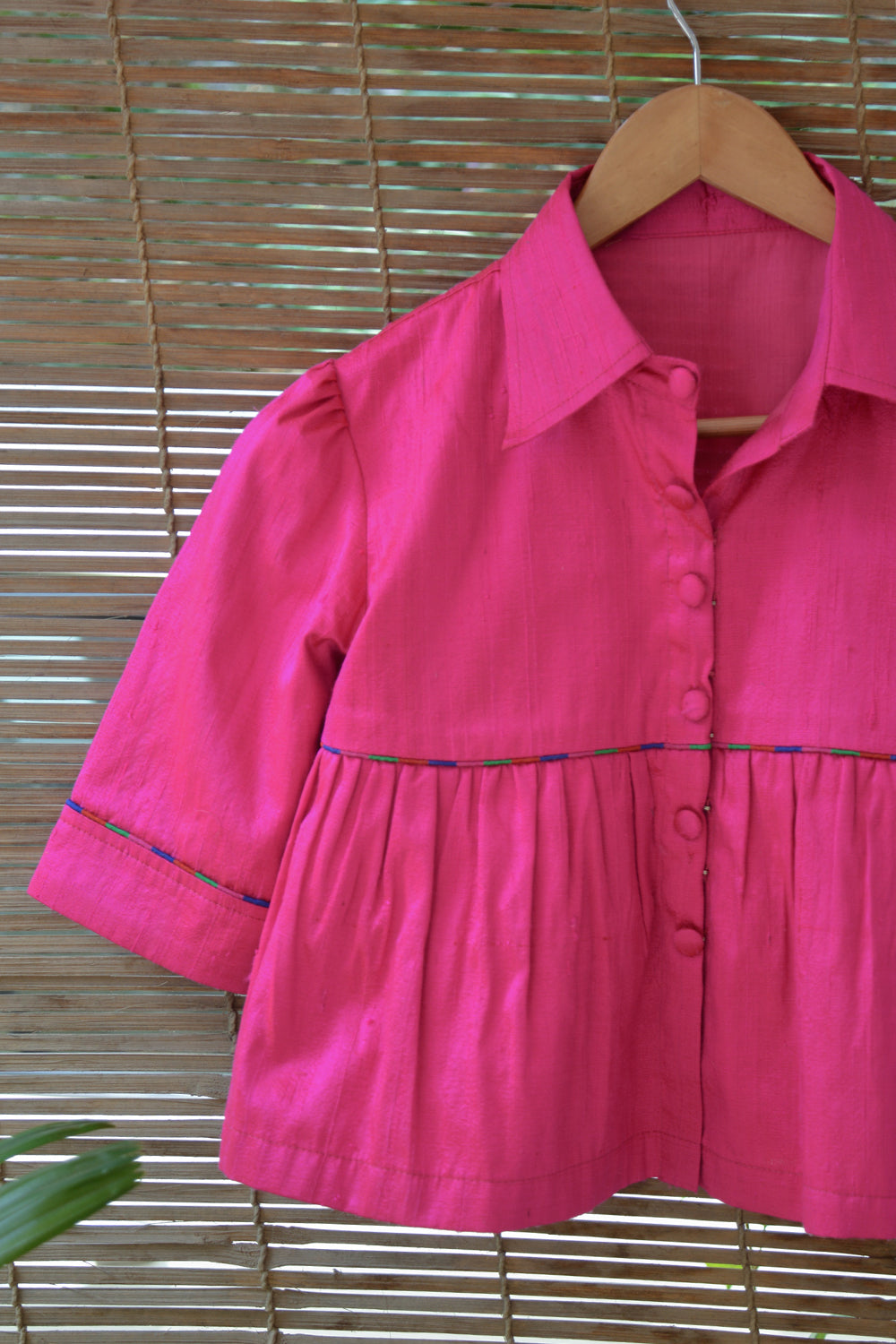 Pink raw silk swing top - House of Blouse