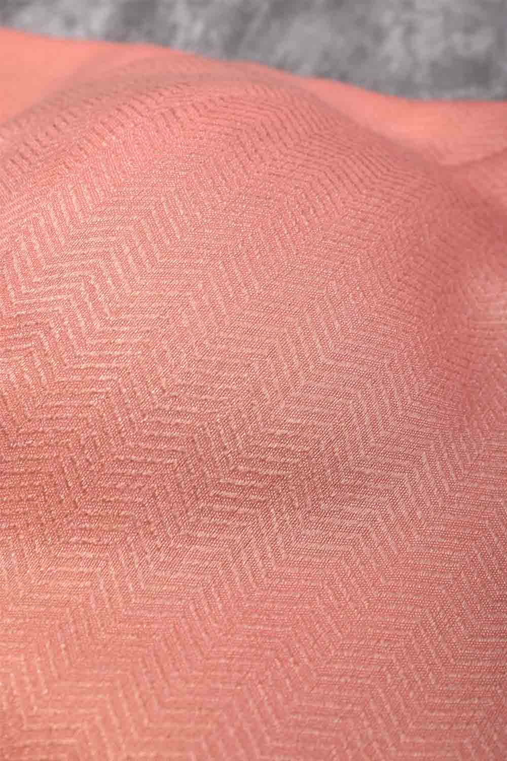 Pinkish peach georgette shimmer square neck blouse with net puff sleeves