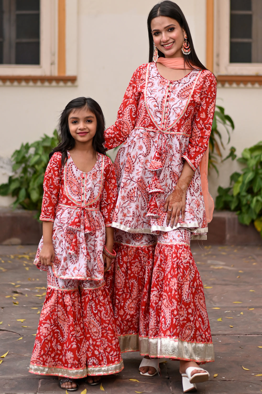 Girl Kid 3 Piece Sharara Set in Hand Block Print Pure Cotton | Made To Order