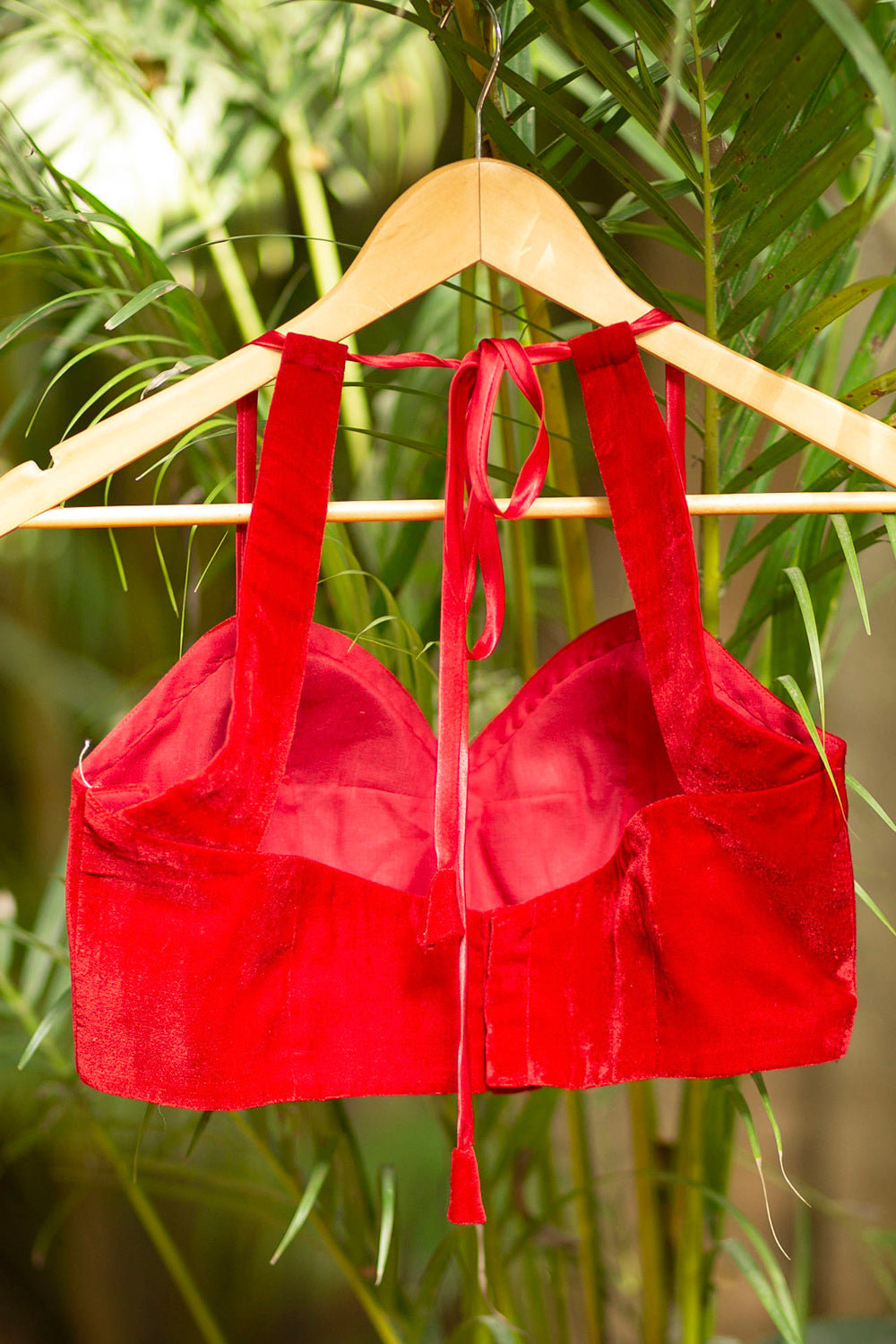 Maroon velvet Swt heart blouse with tie back