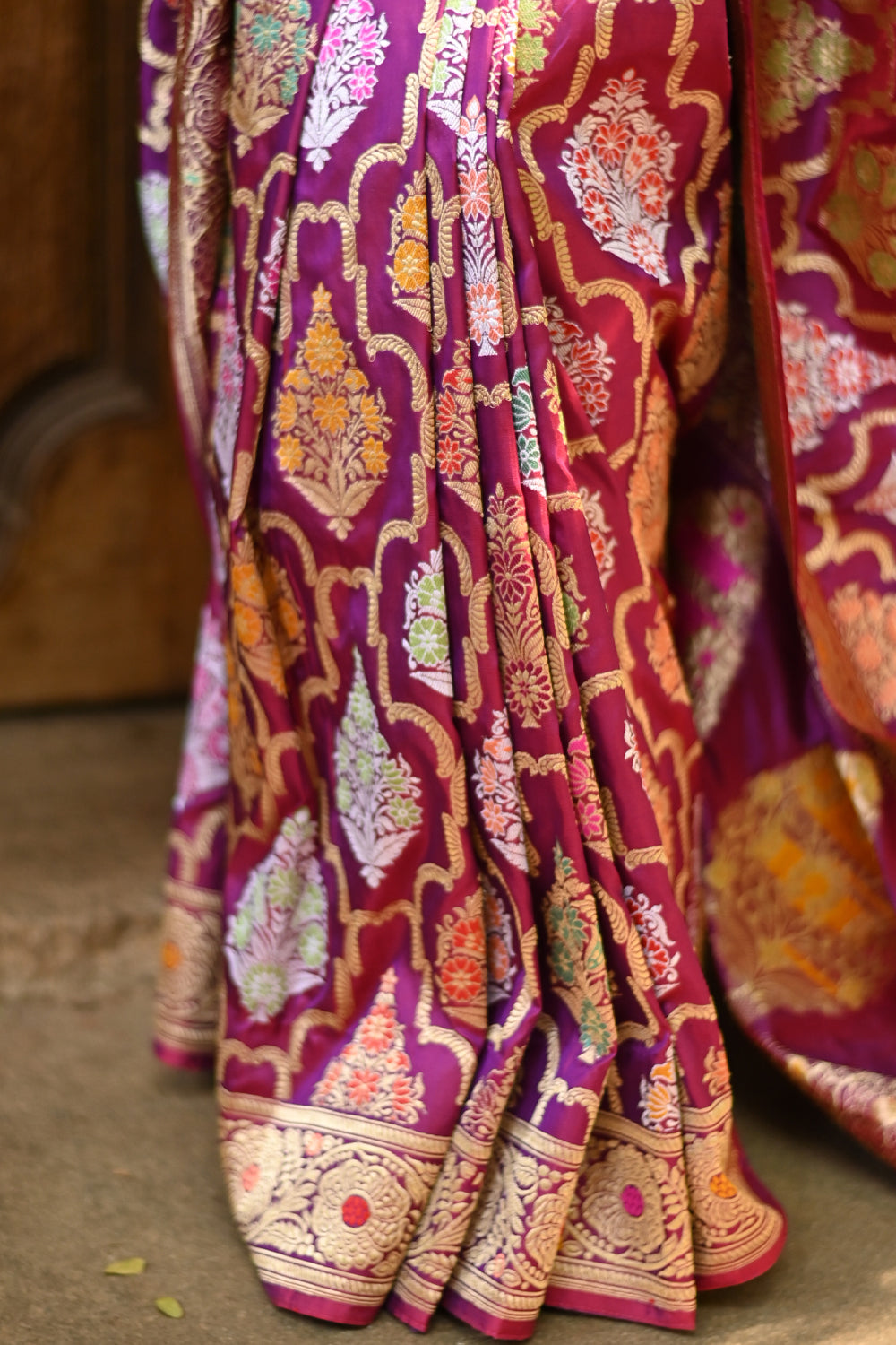 Authentic Kadhuwa Jungla Multicolor Meenakari Jaal Banarasi Silk Saree | SILK MARK CERTIFIED