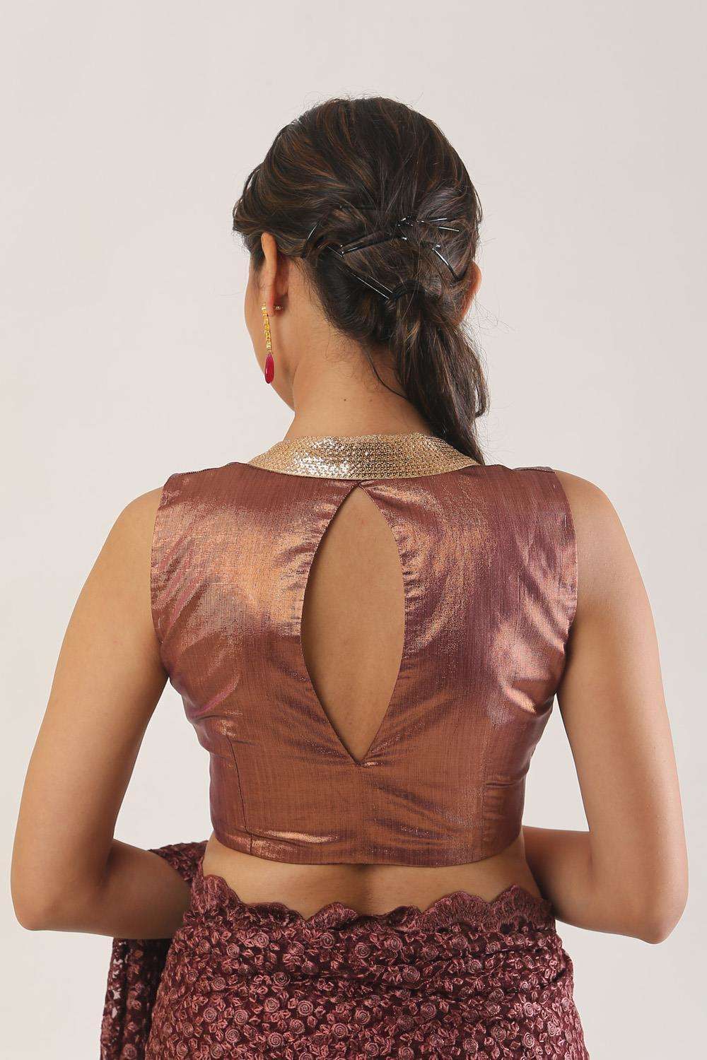 Copper shimmer tissue sleeveless blouse - House of Blouse