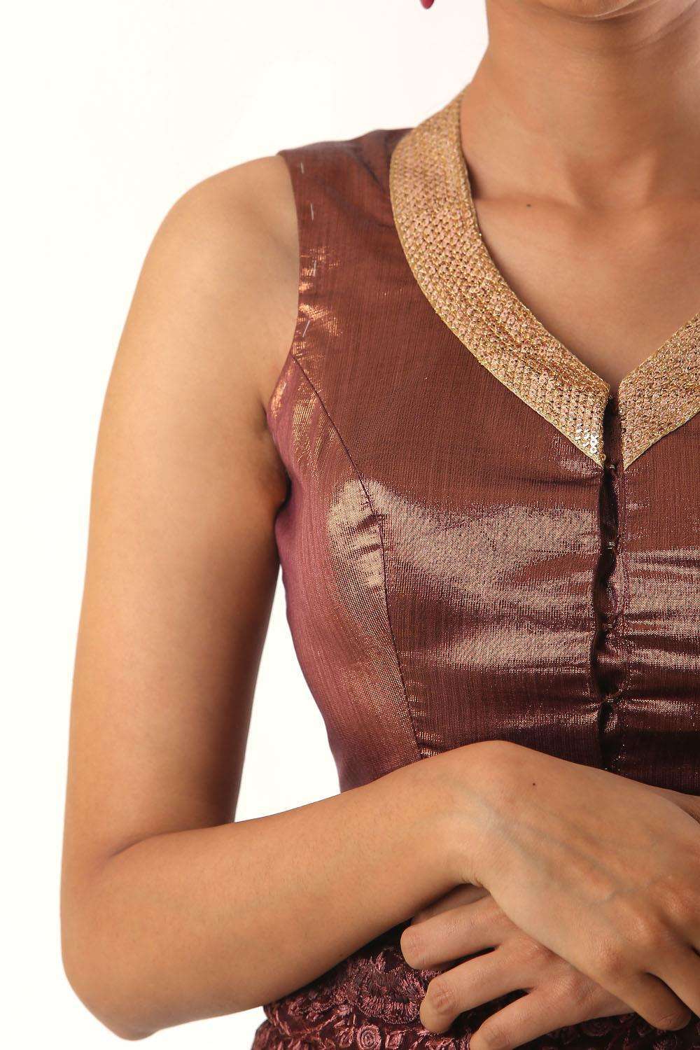 Copper shimmer tissue sleeveless blouse - House of Blouse