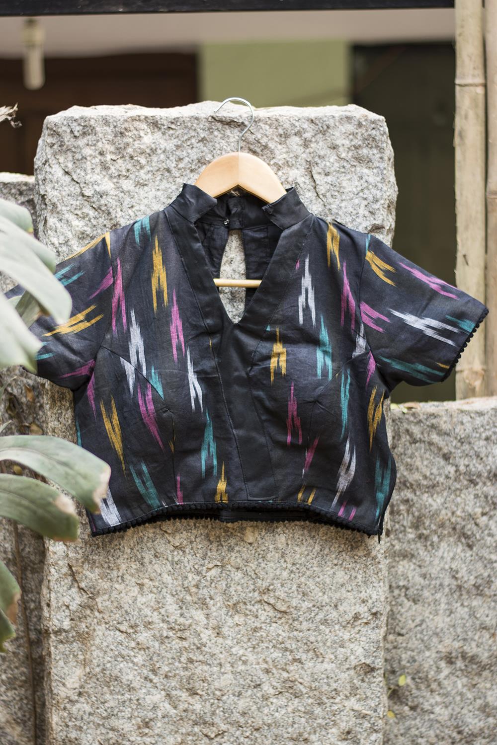 Black and multicolour Ikat blouse