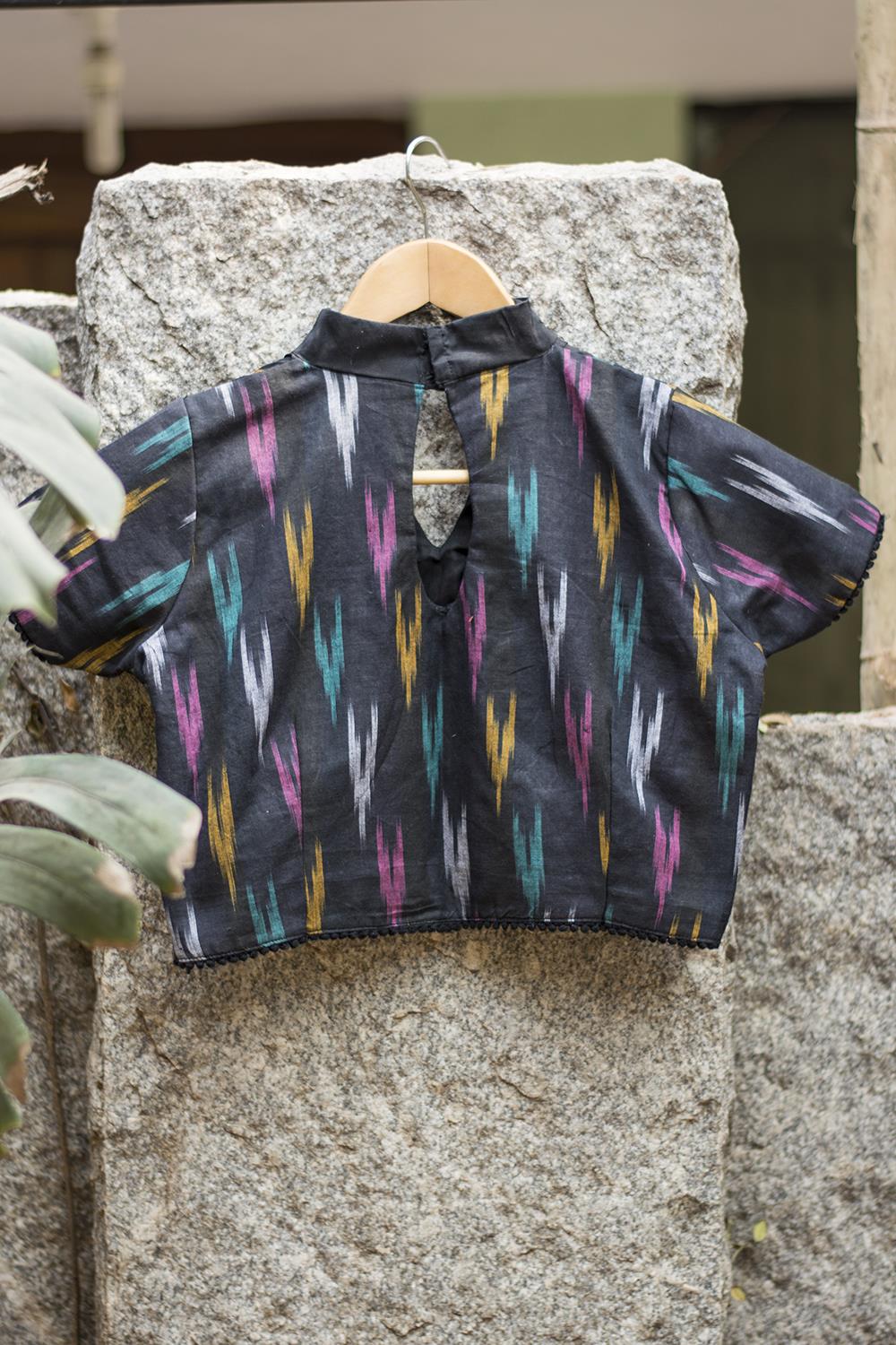 Black and multicolour Ikat blouse