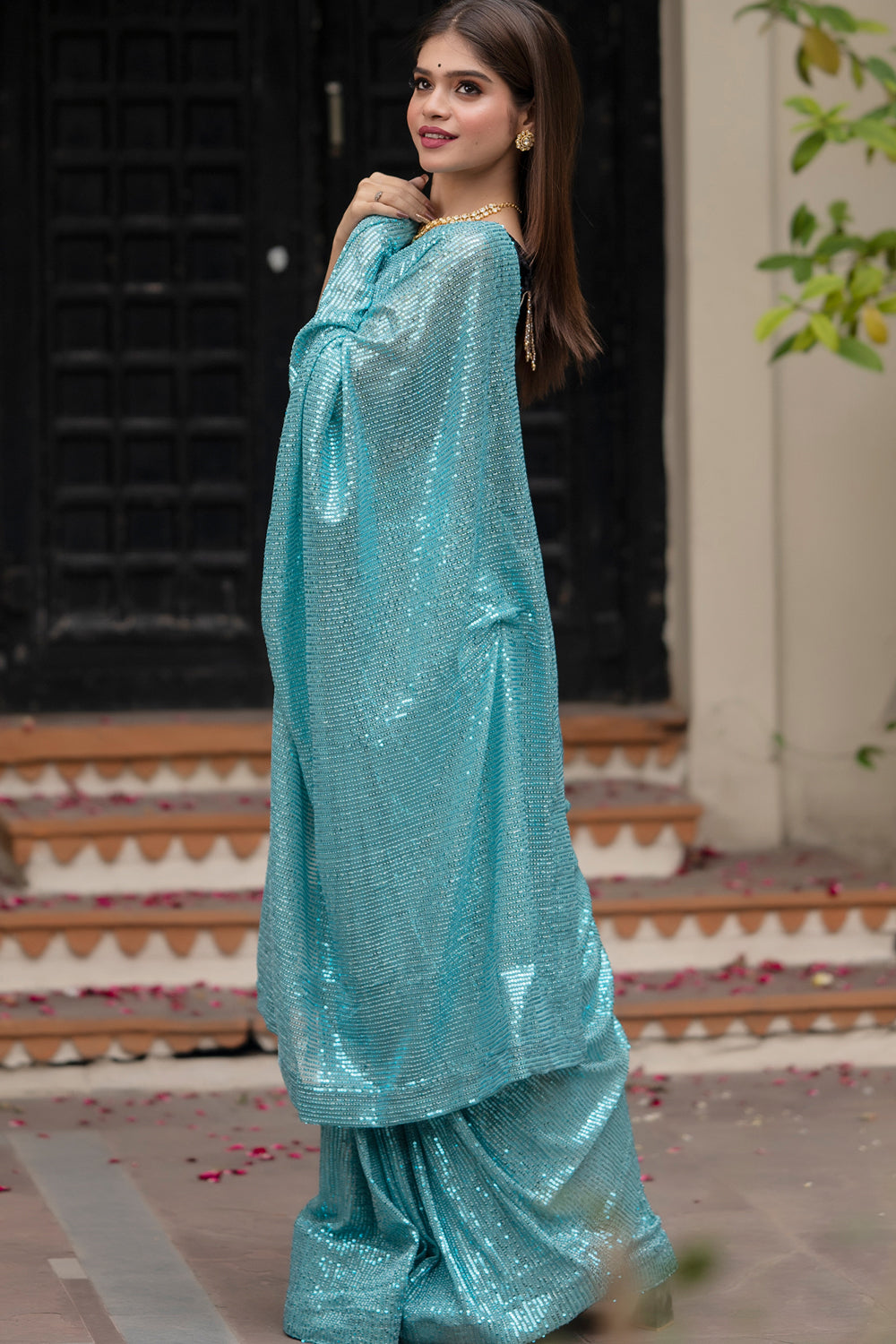 Sequins Designer Saree in Baby Blue| Sarees