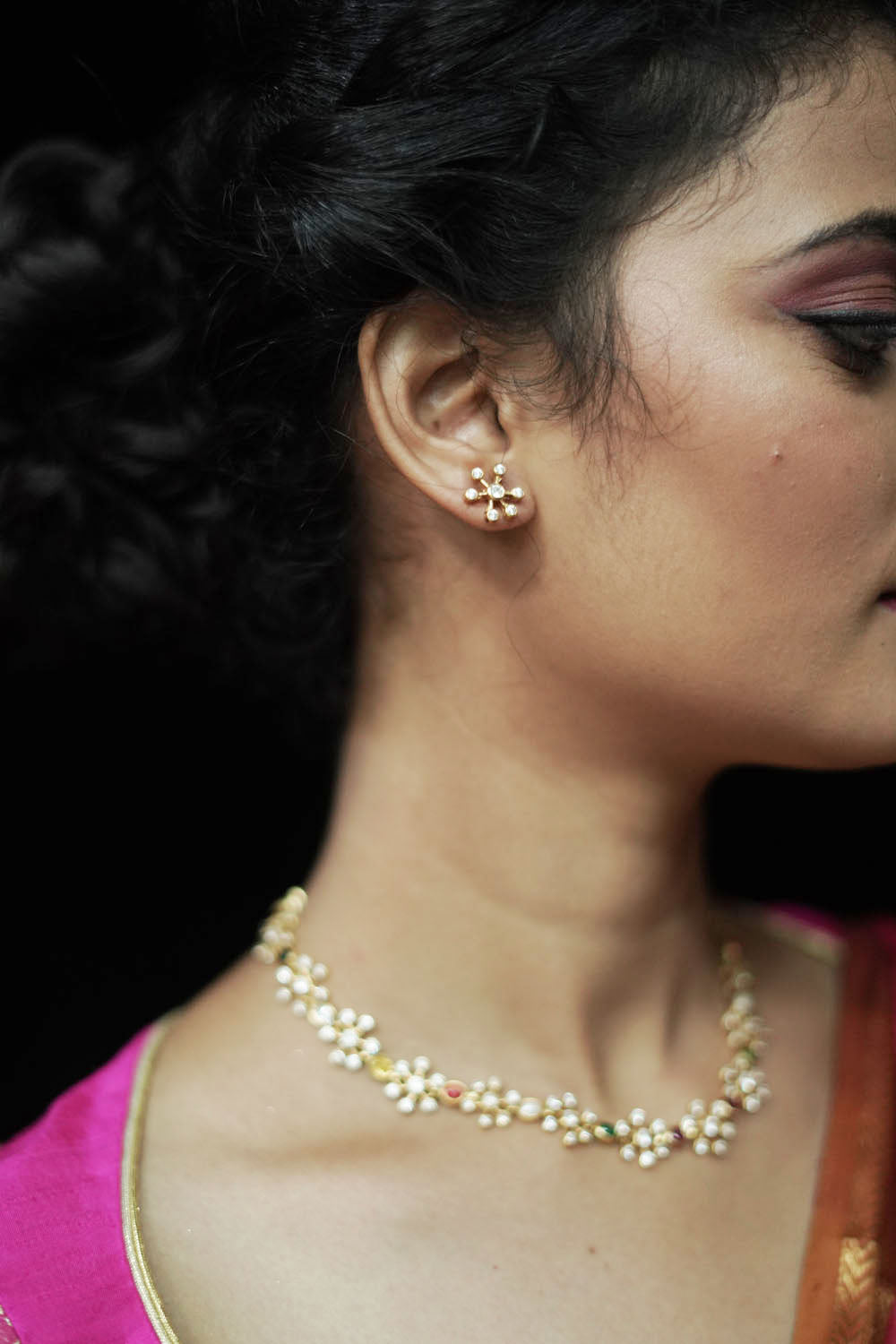 Zircon stones gold plated necklace with matching studs