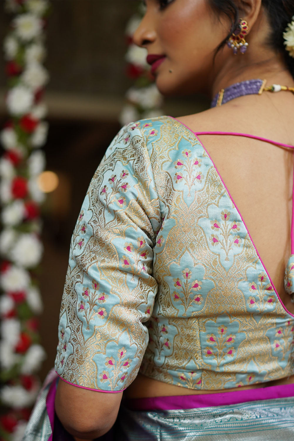 Heather Blue Meenakari Silk Blouse Mix and Match Blouse for saree, Made to Order