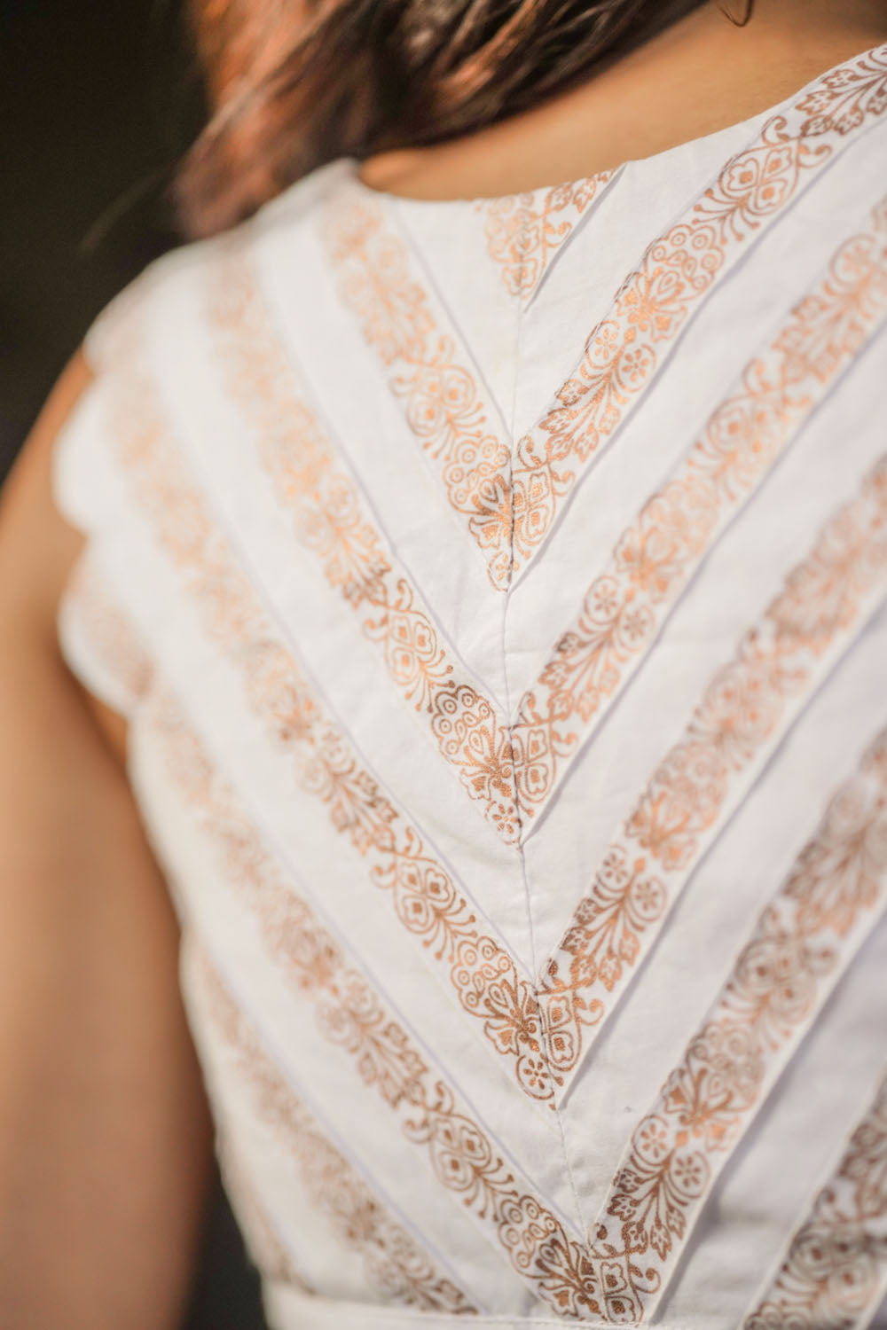Ivory Scalloped V Neck cotton sleeveless blouse, Made to Order