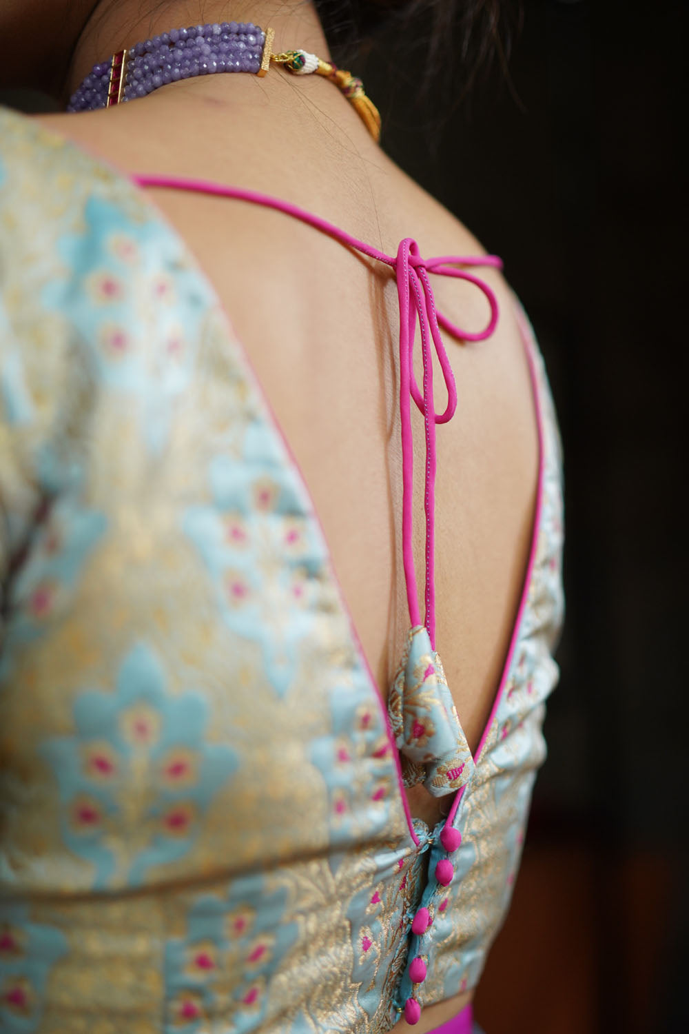 Heather Blue Meenakari Silk Blouse Mix and Match Blouse for saree, Made to Order