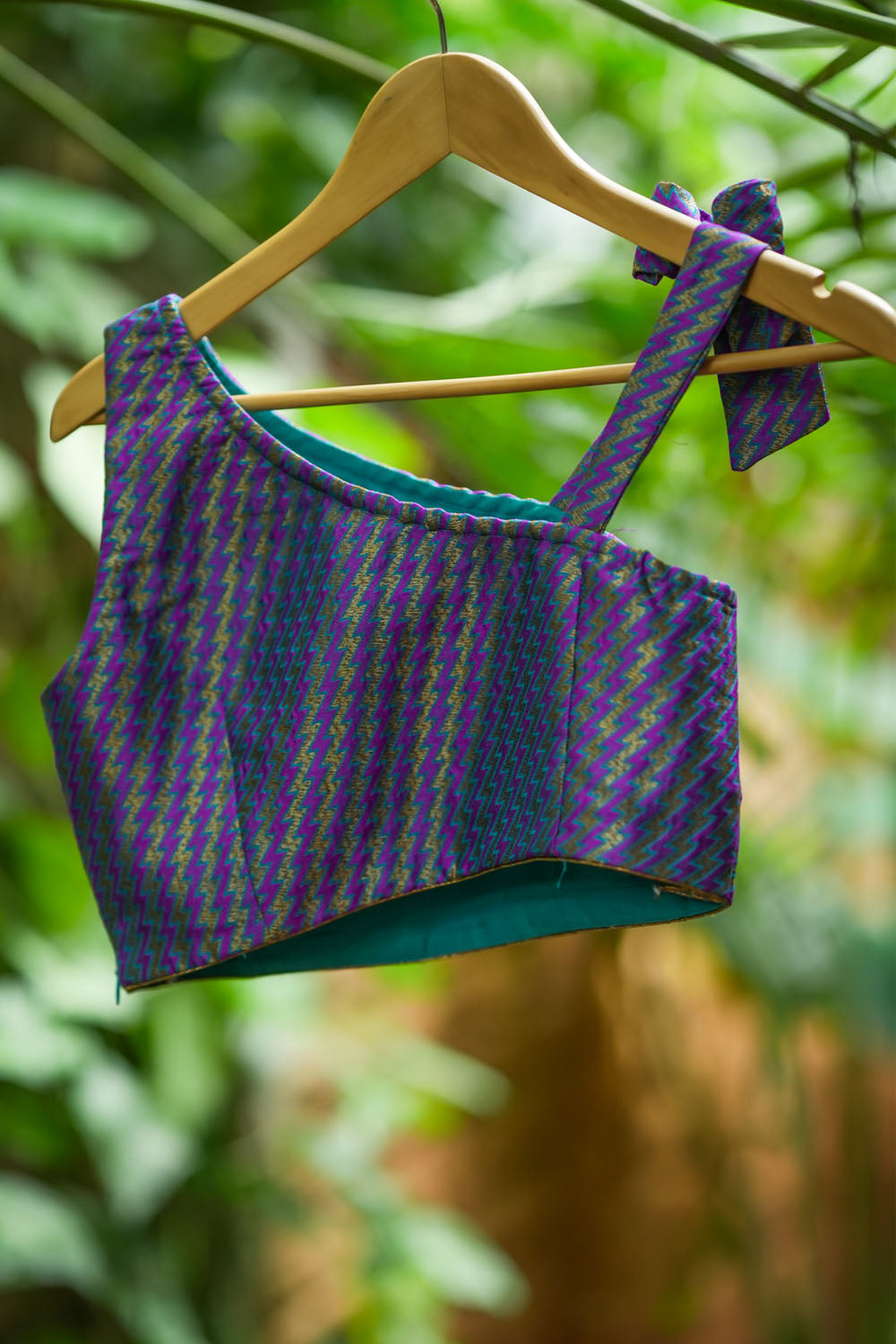 Purple Blue jacquard one shoulder blouse crop top, Made to Order