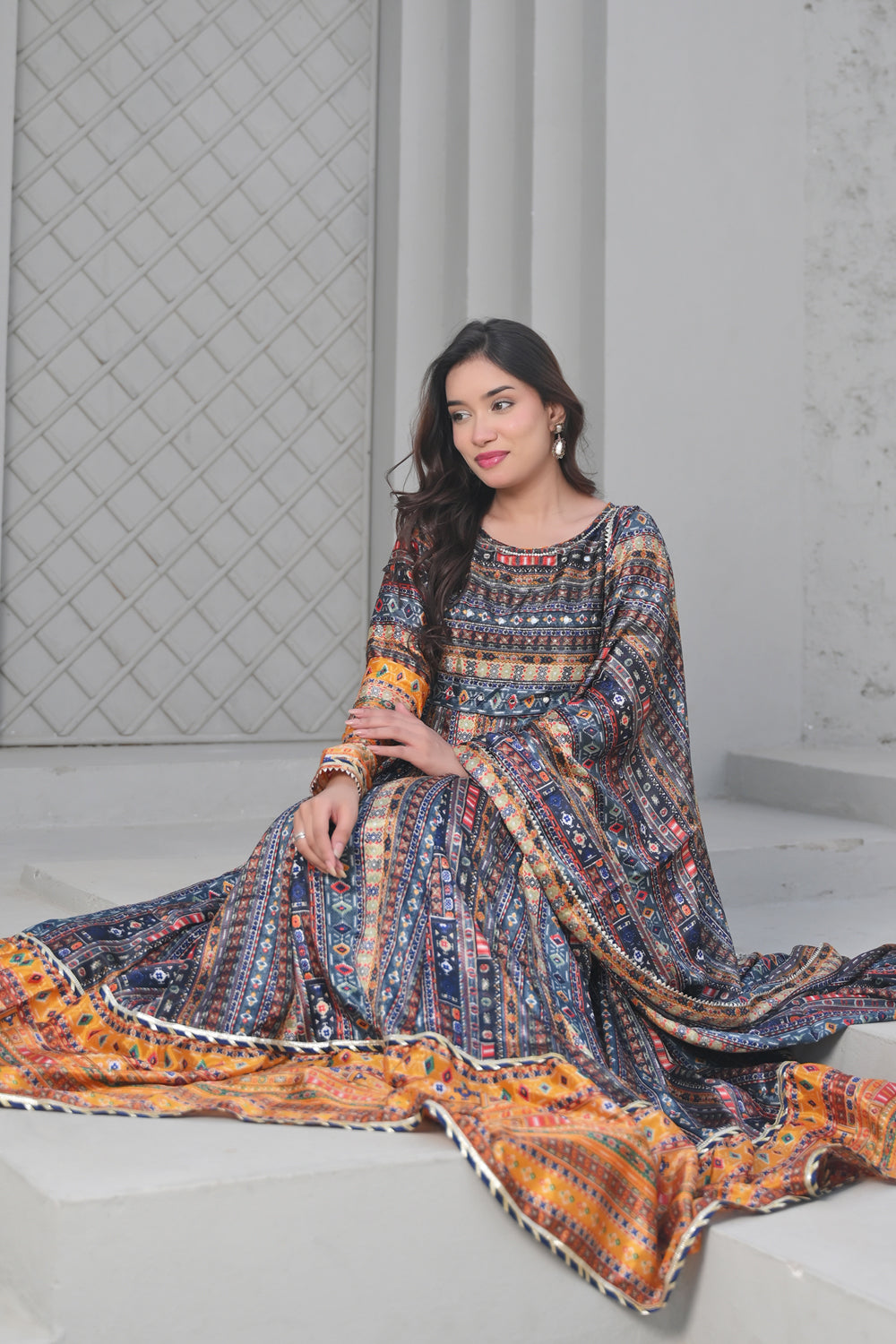 Patola Print Kalidaar 3 Piece Suit | Made To Order