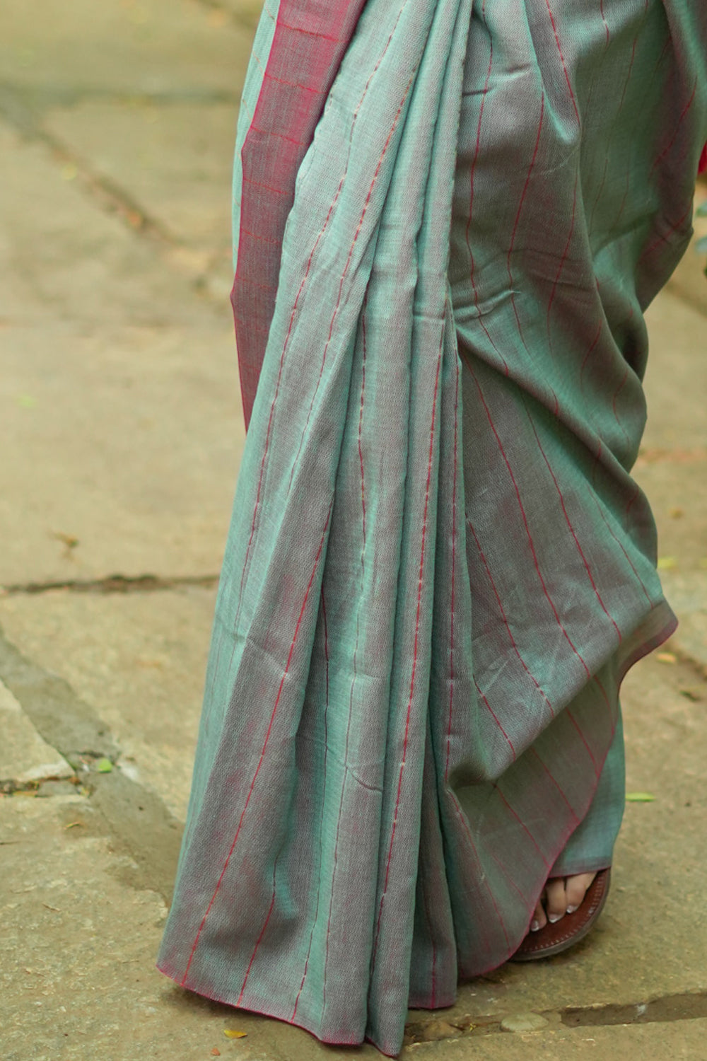 Sea green red maheshwari  mercerised cotton reversible saree