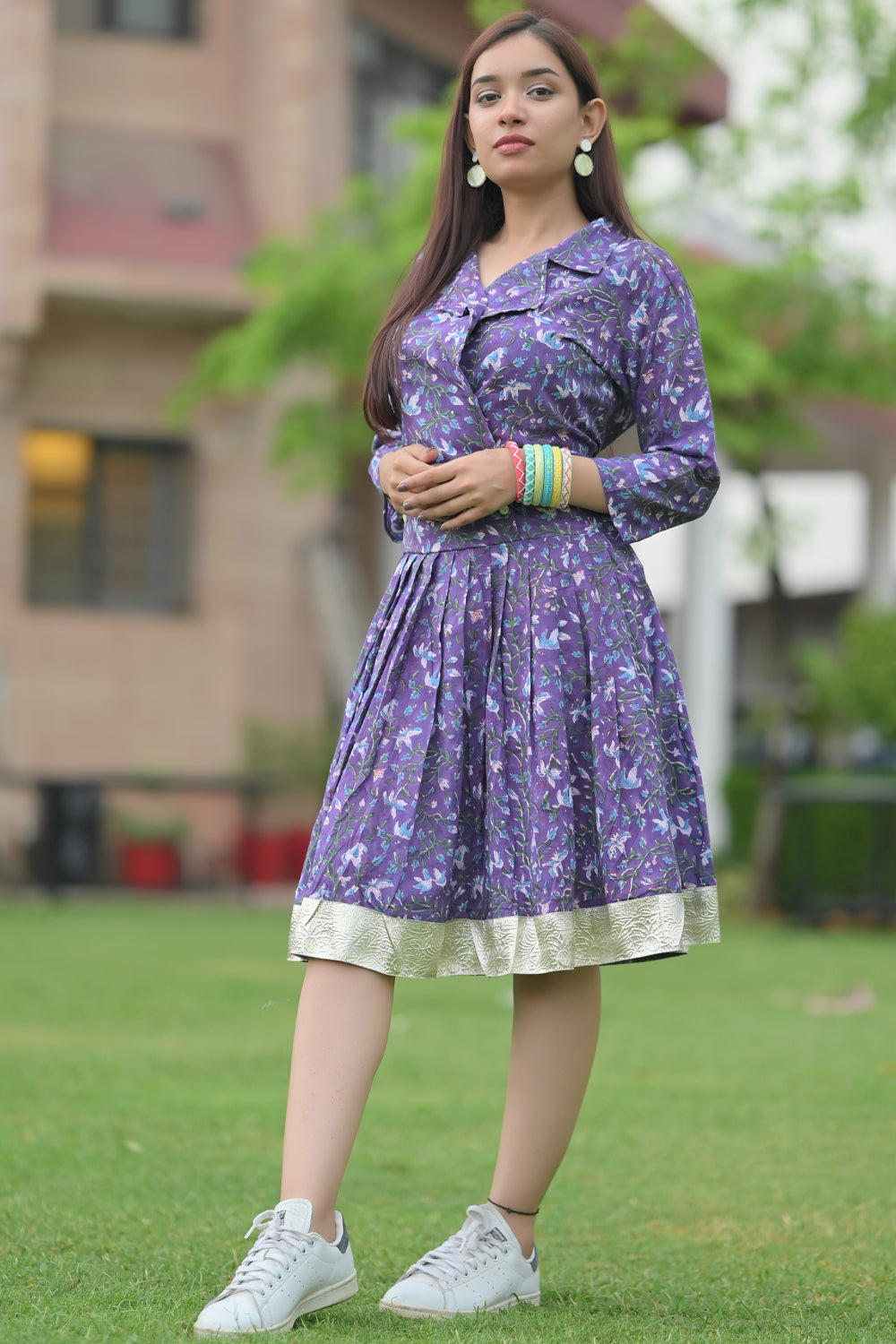 Jamun Brunch dress with Collar and Lace detailing, in Hand Block Printed Cotton | Made to Order