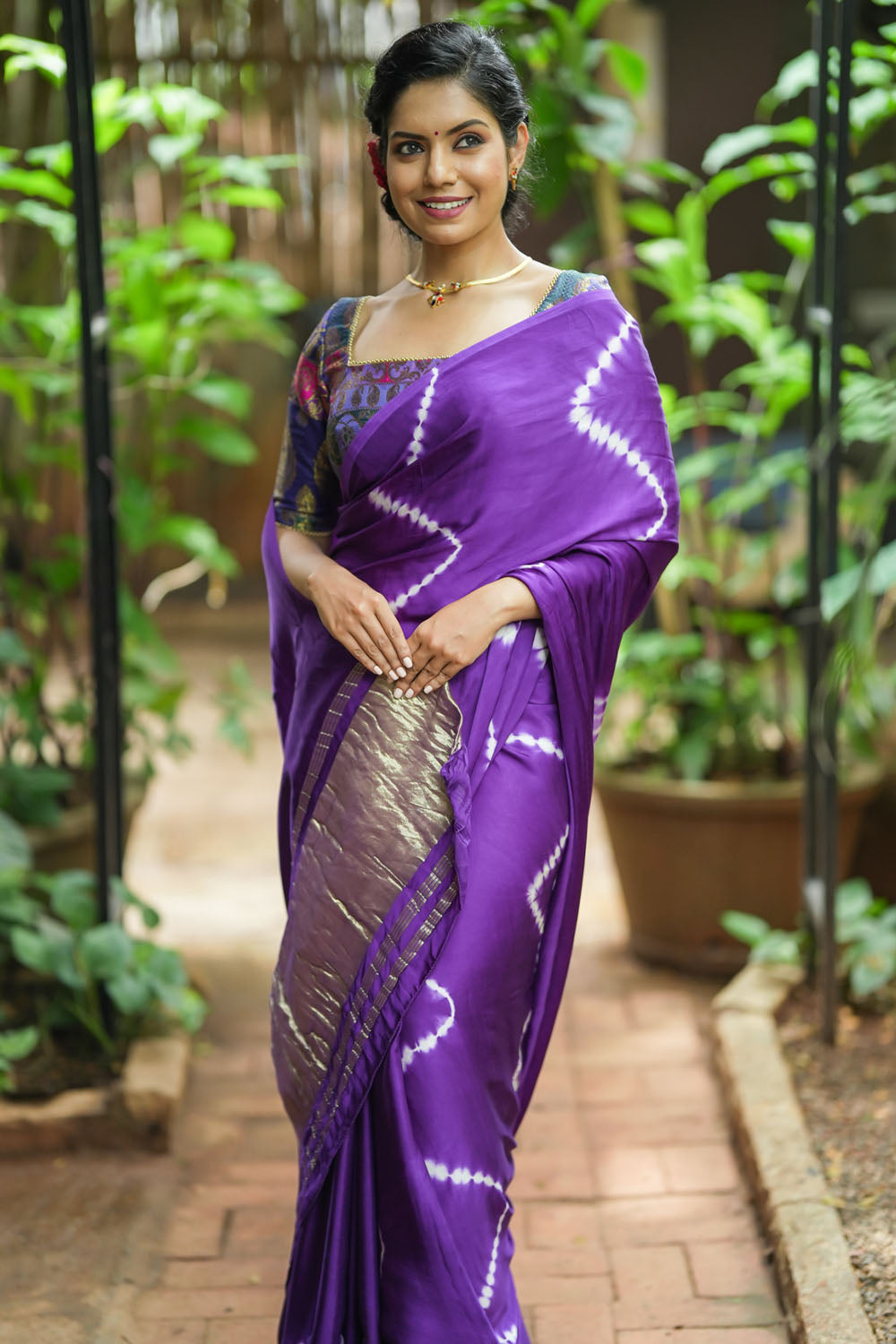 Hand Shibori Dye on Purple Modal Silk Saree with Crushed Pallu