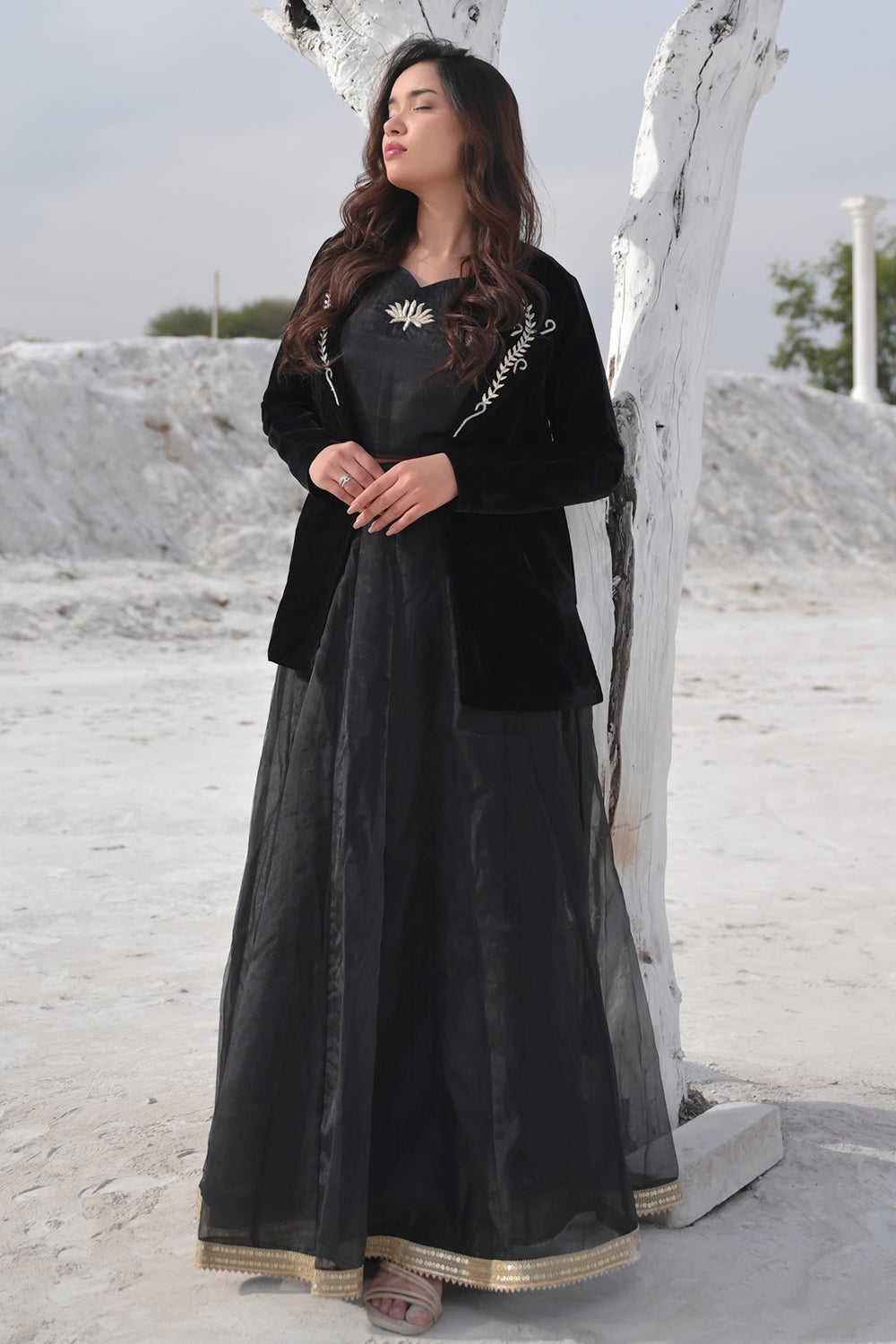 Saira Blouse, Blazer and skirt set in Black | Made To Order