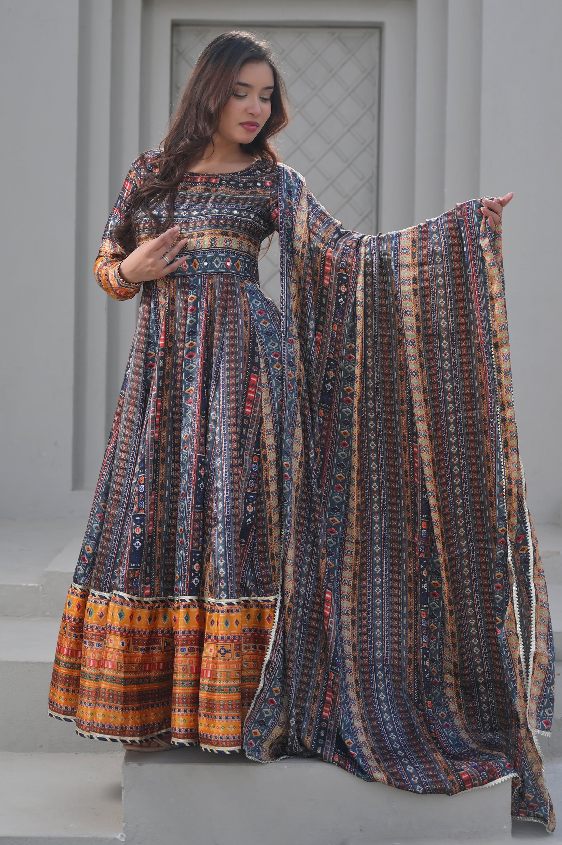 Patola Print Kalidaar 3 Piece Suit | Made To Order