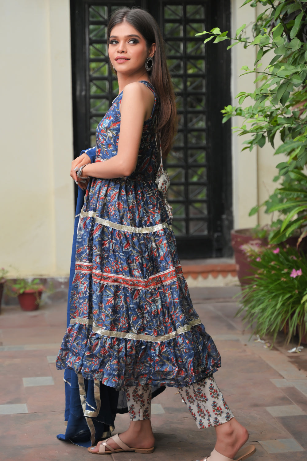 Noor Chanderi Silk Cotton Anarkali with Mulmul Pant | Made To Order