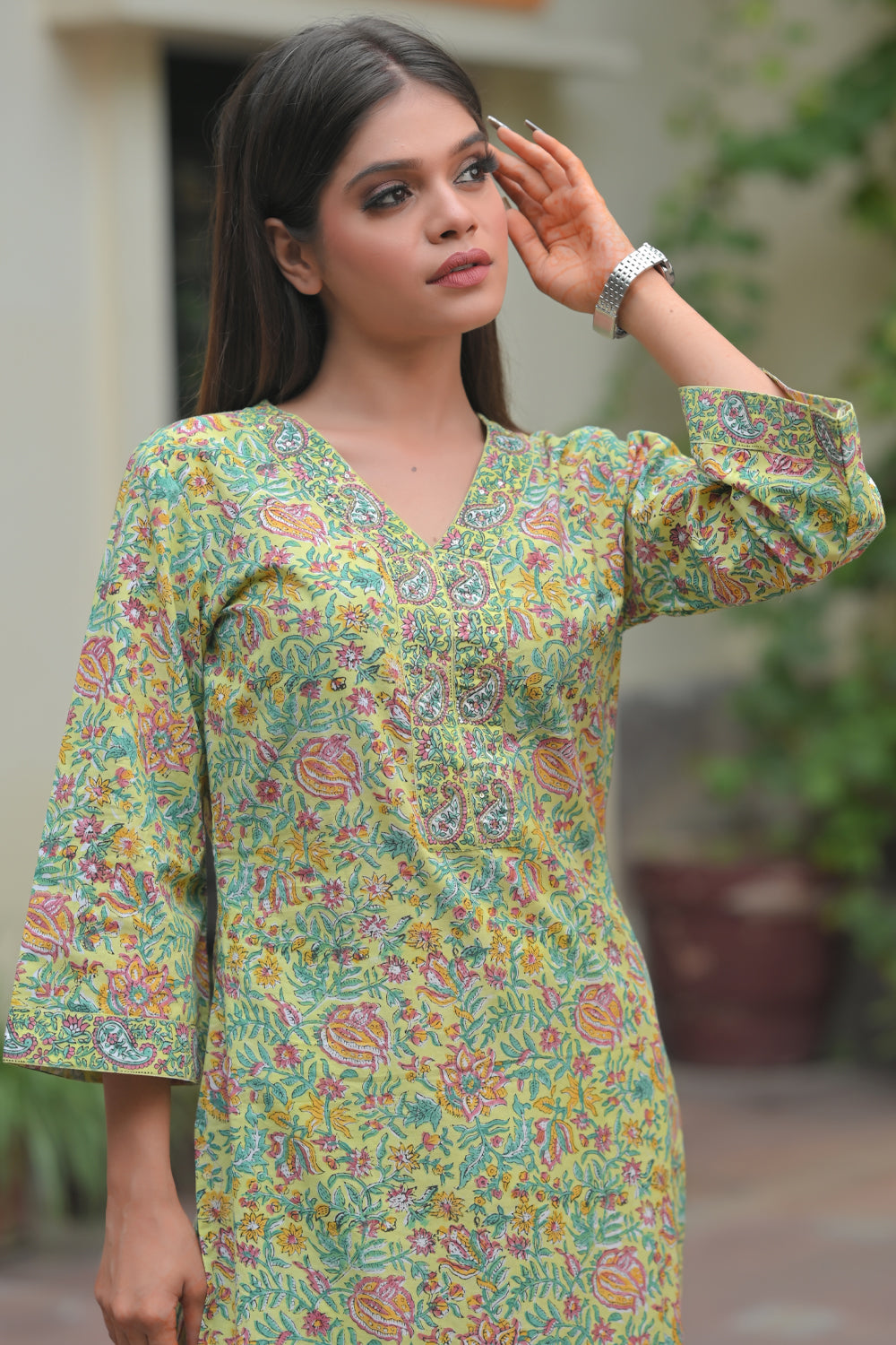 Aarzoo Lime 3 piece Suit with Kota doria Dupatta | Made To Order