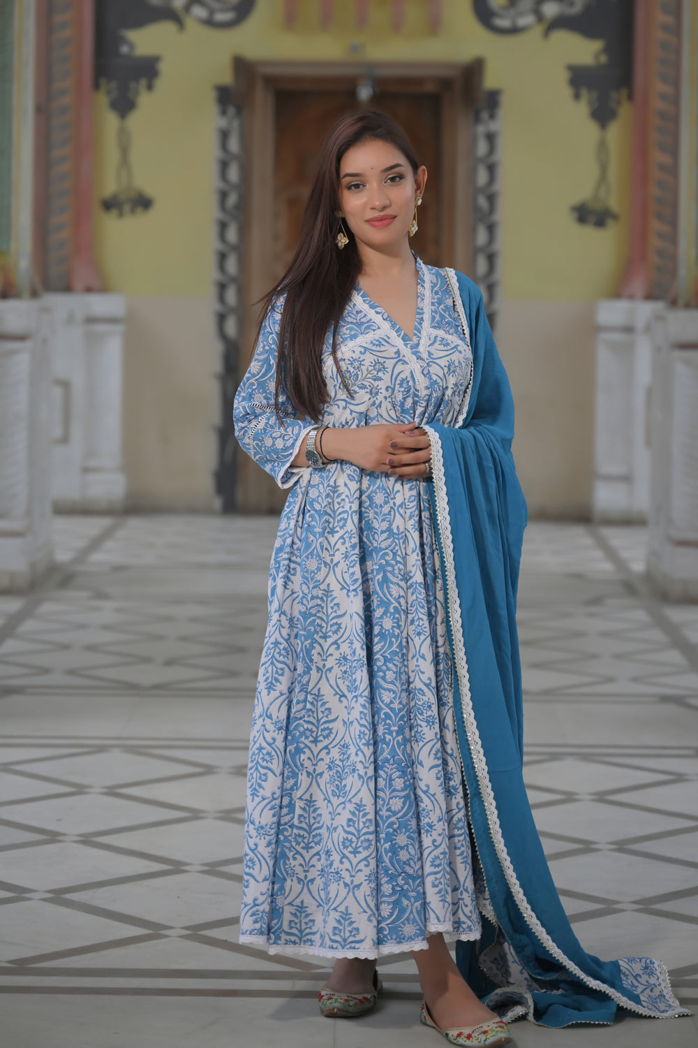 Bagh Cotton Anarkali with Georgette Dupatta 3 piece set | Made to order
