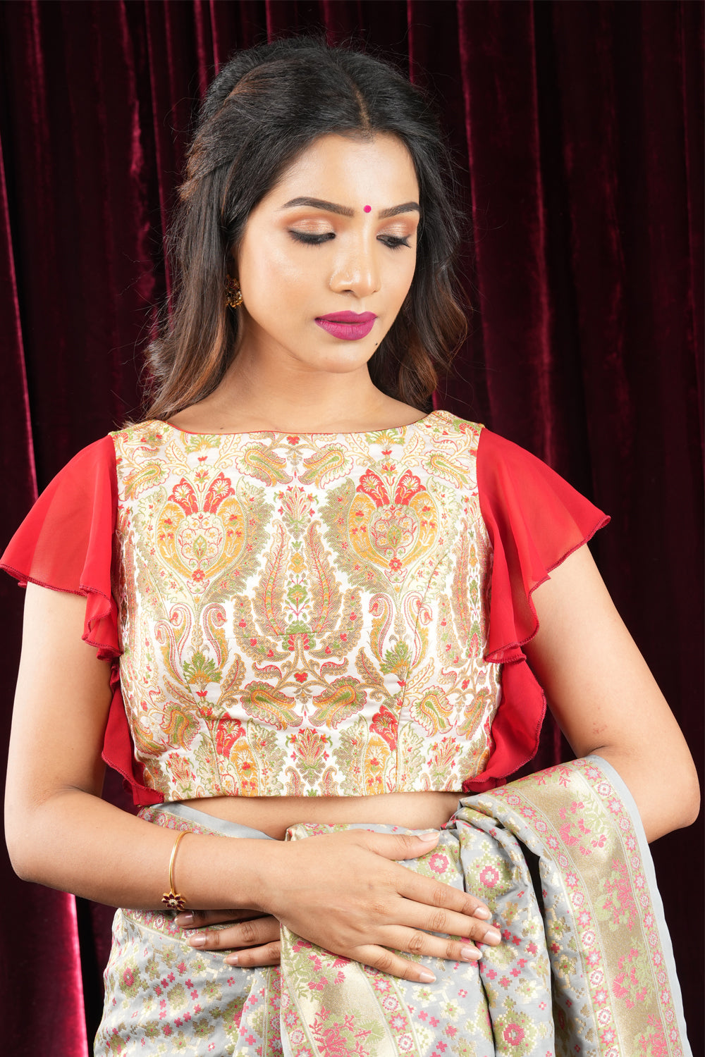 Banarasi multicolour brocade with side frills in georgette