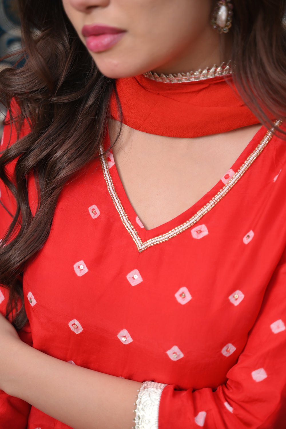Umang Bandhej anarkali 3 piece Set with Handwork detailing| Made To Order