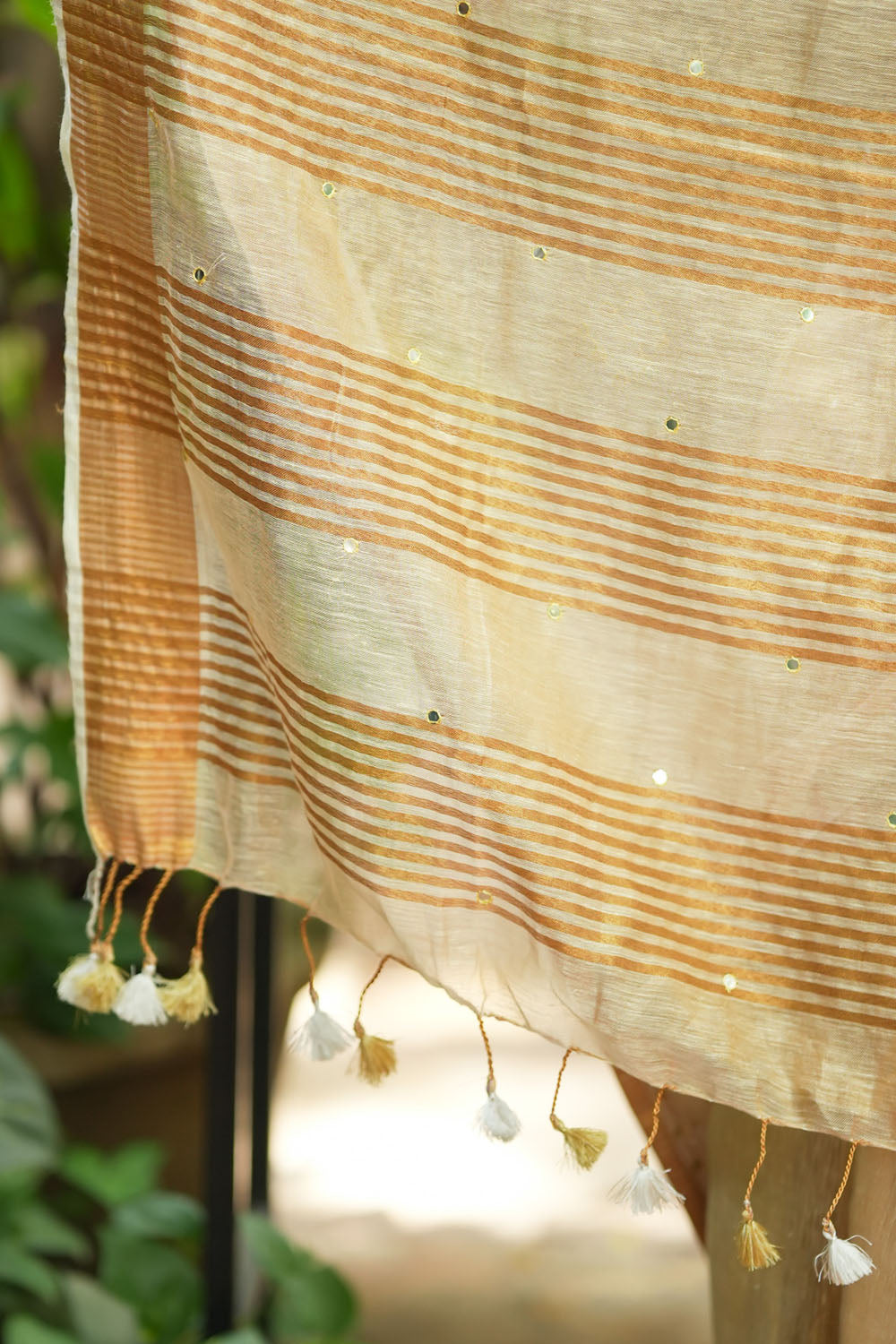 Tan Gold Tissue Linen Saree with light mirror work