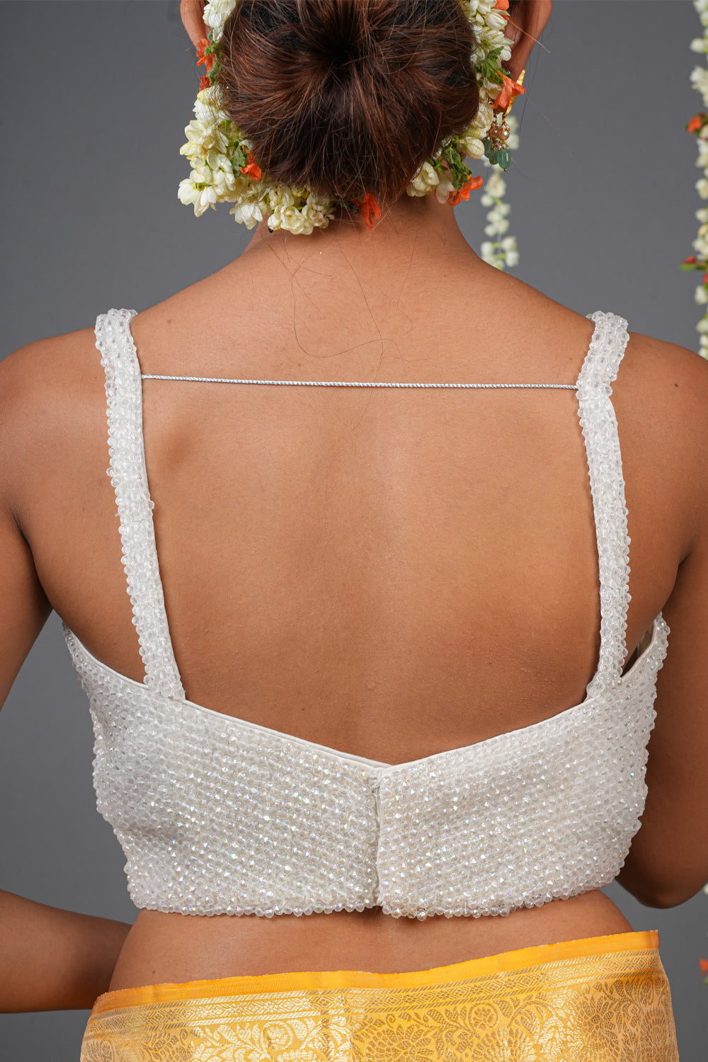 Moti Jadau Blouse with White translucent beads, Stappy Blouse, Made to Order