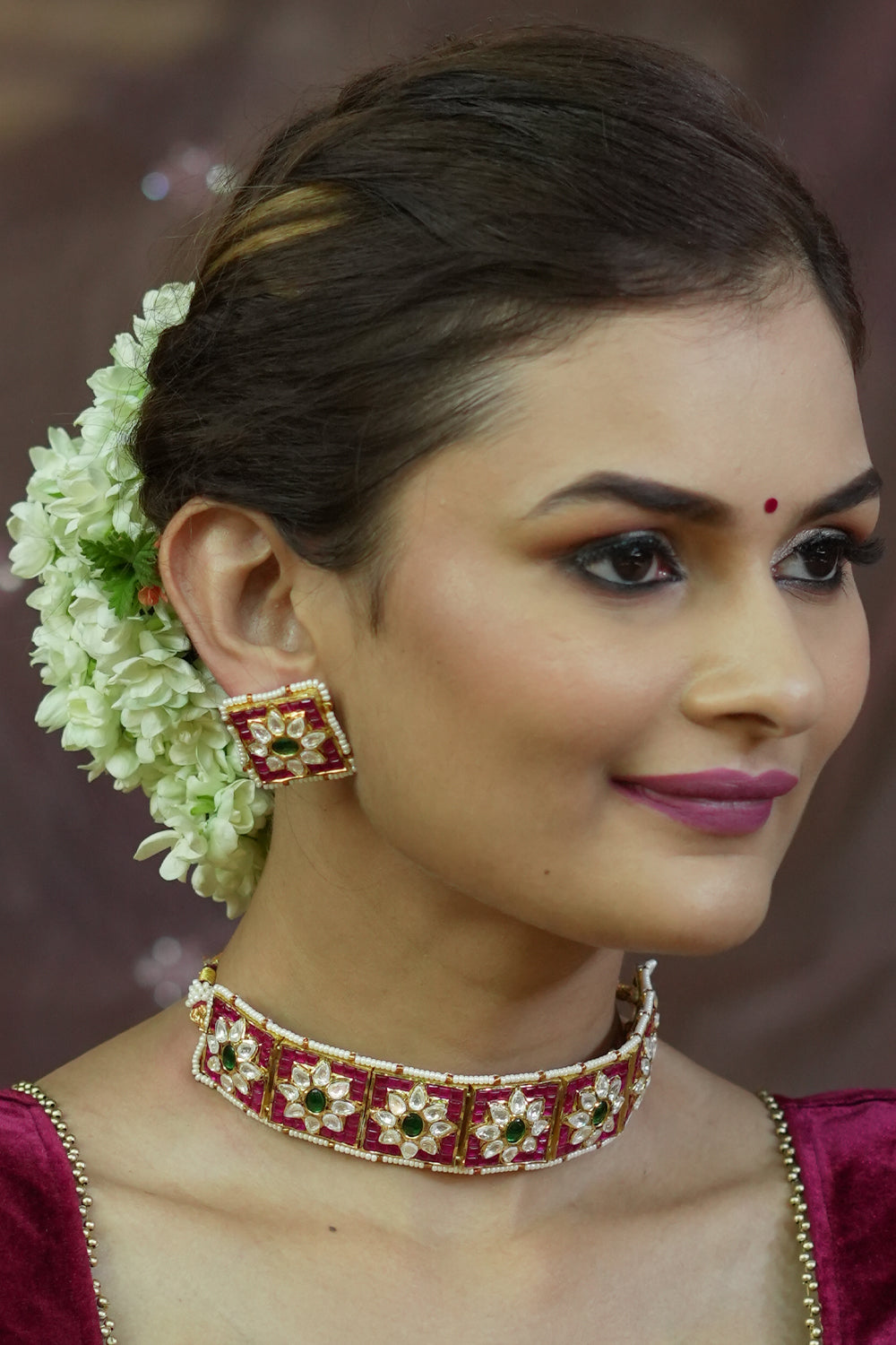 Ahmedabadi Choker Set with White & Pink Stone