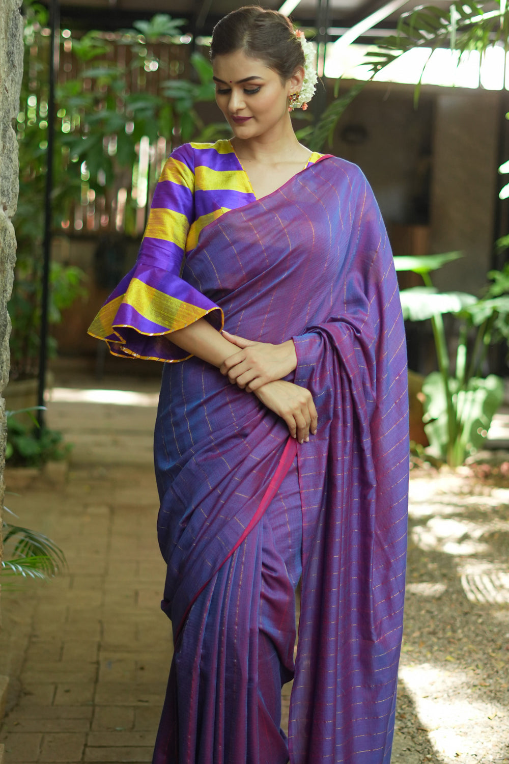 Purple red maheshwari  mercerised cotton reversible saree