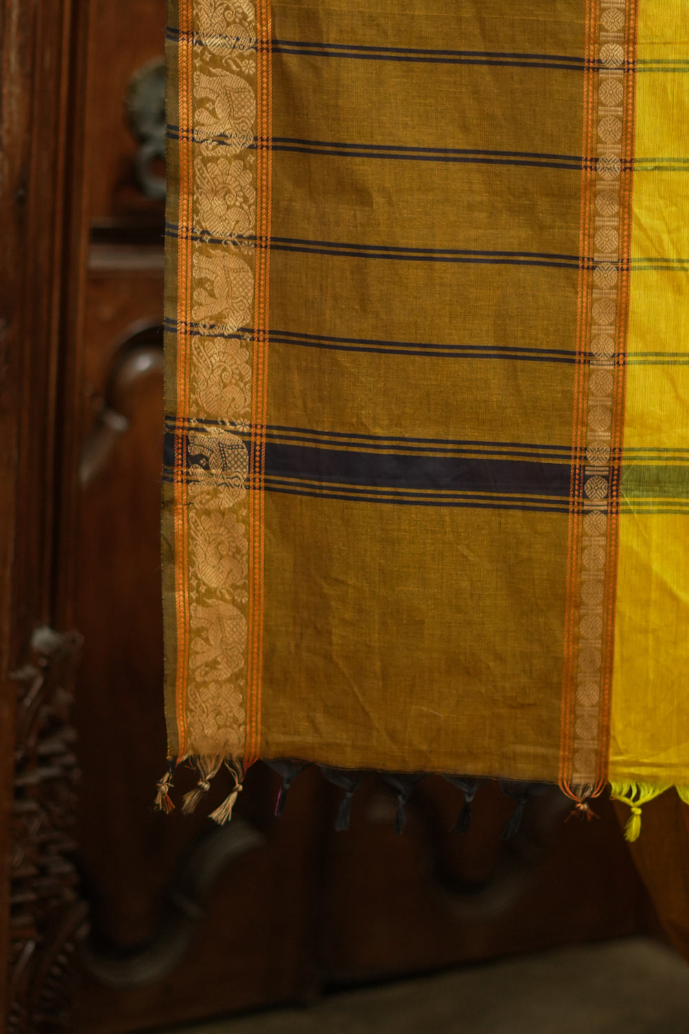 Methi yellow and brown chettinad cotton saree