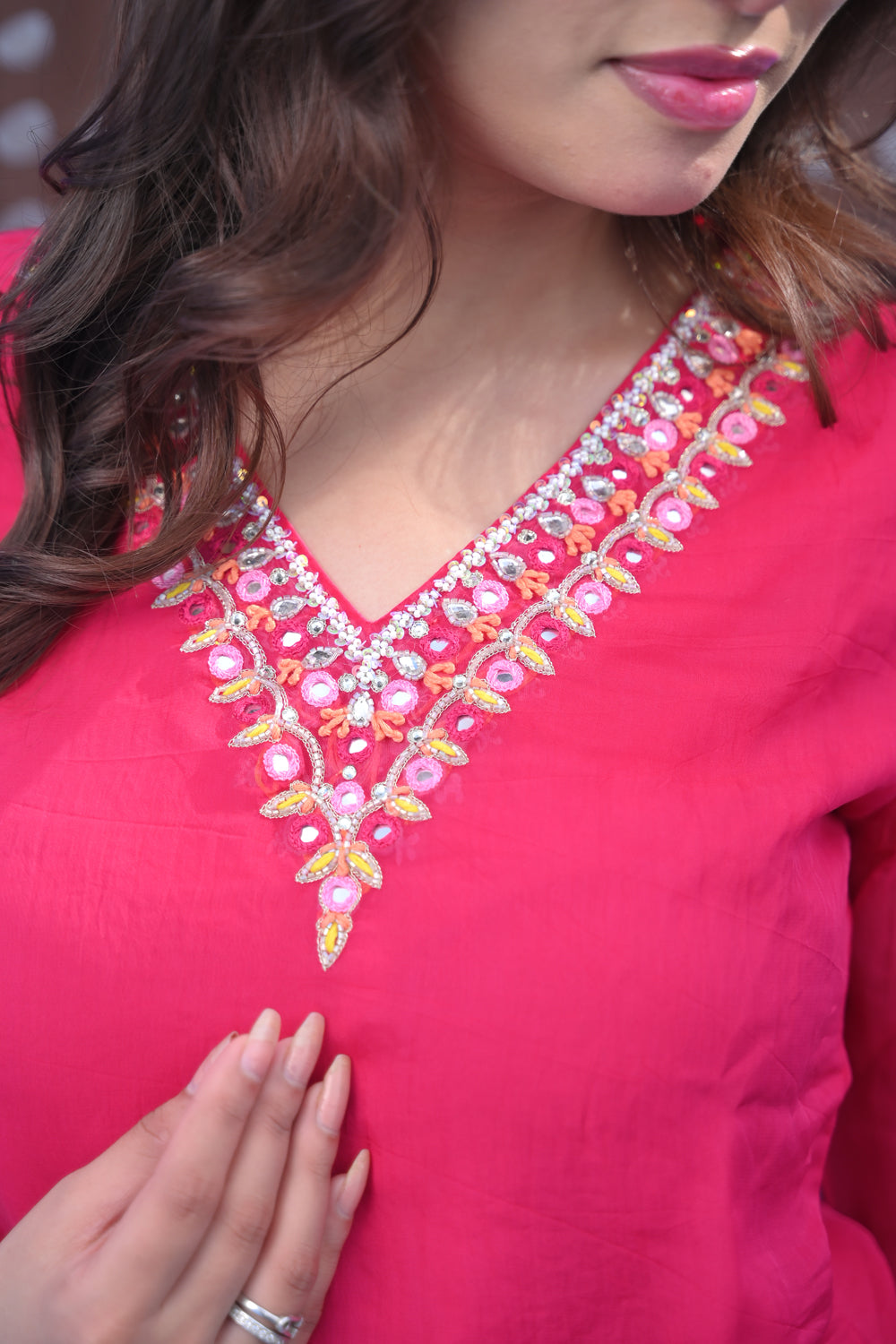 Alia Organza Rani Kurta Set in Rani pink with White Muslin Dhoti Pants | Made To Order