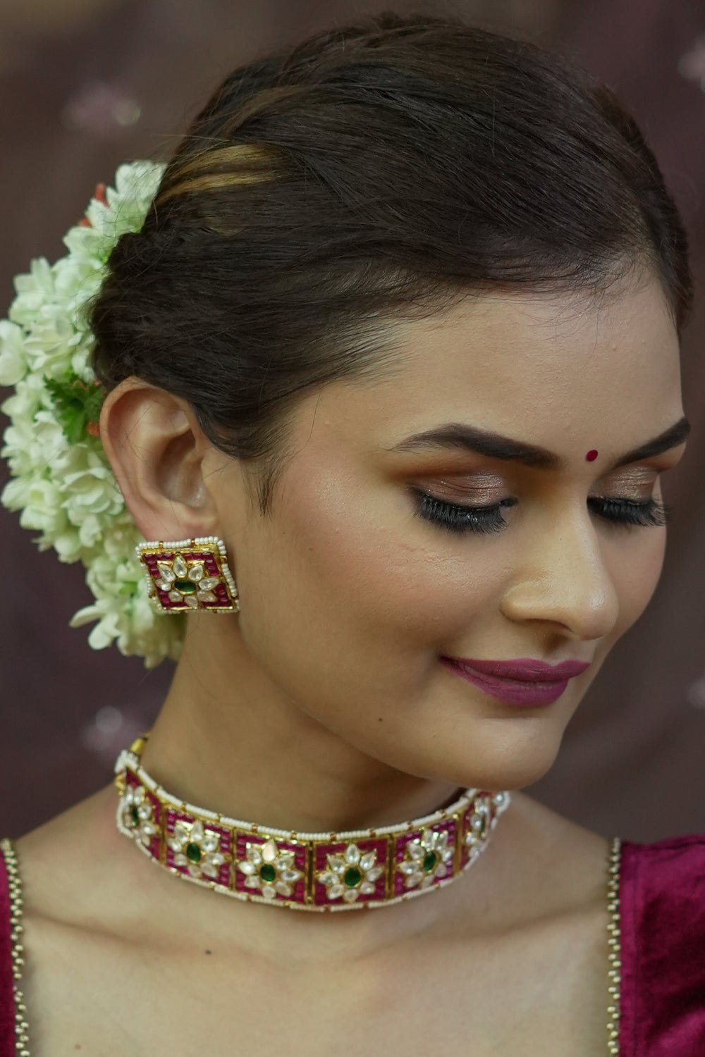 Ahmedabadi Choker Set with White & Pink Stone