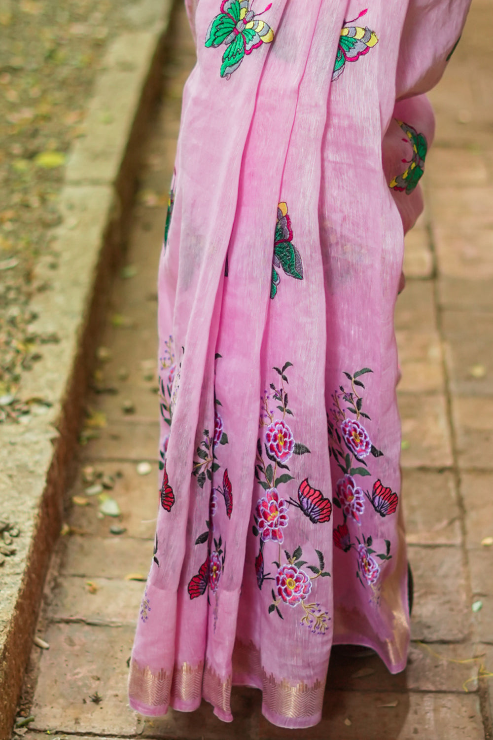 Floral Embroidered Saree in Lotus Pink