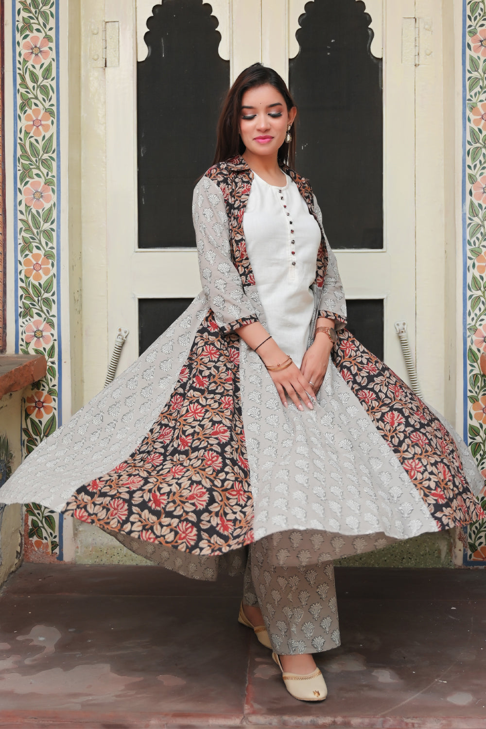 Saanjh Kurta Palazzo and Flared Jacket - 3 piece Set | Made To Order