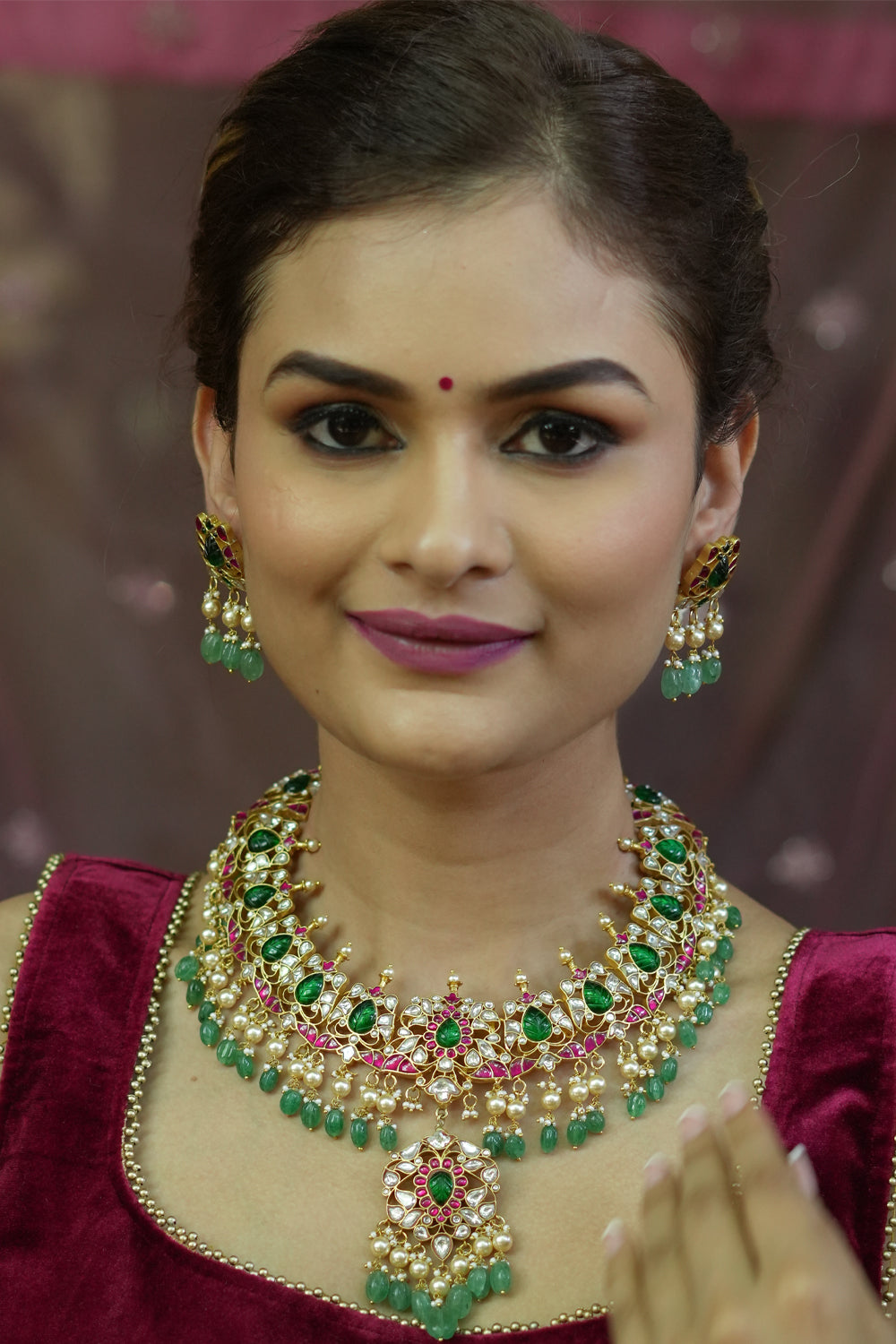 Statement White Kundan,Green & white Stone Layered Choker Set