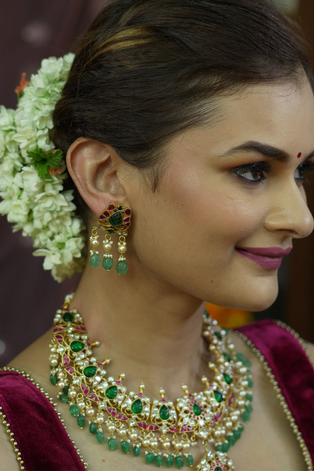 Statement White Kundan,Green & white Stone Layered Choker Set