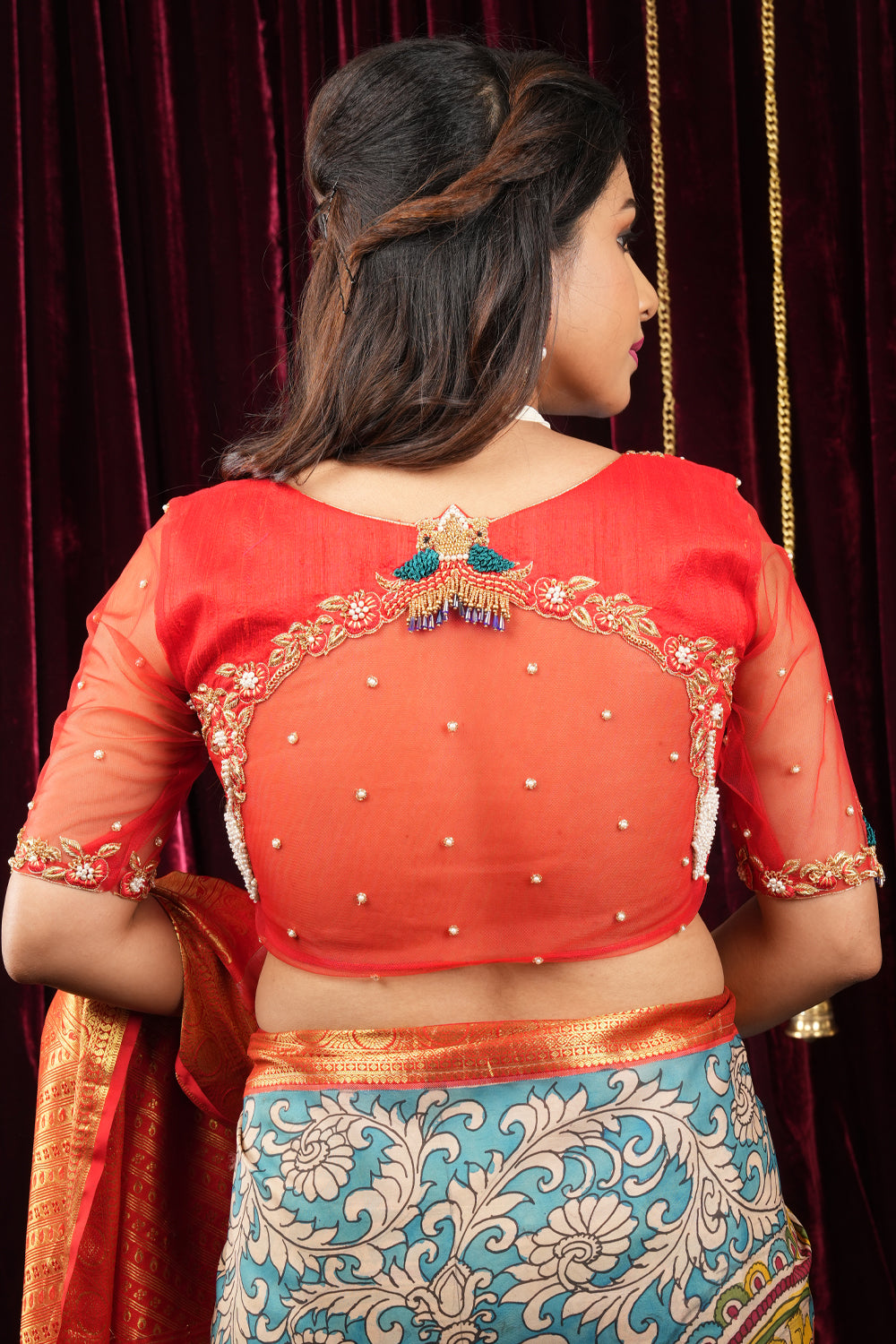 Doubt in work detailing// Red Raw Silk Work Blouse