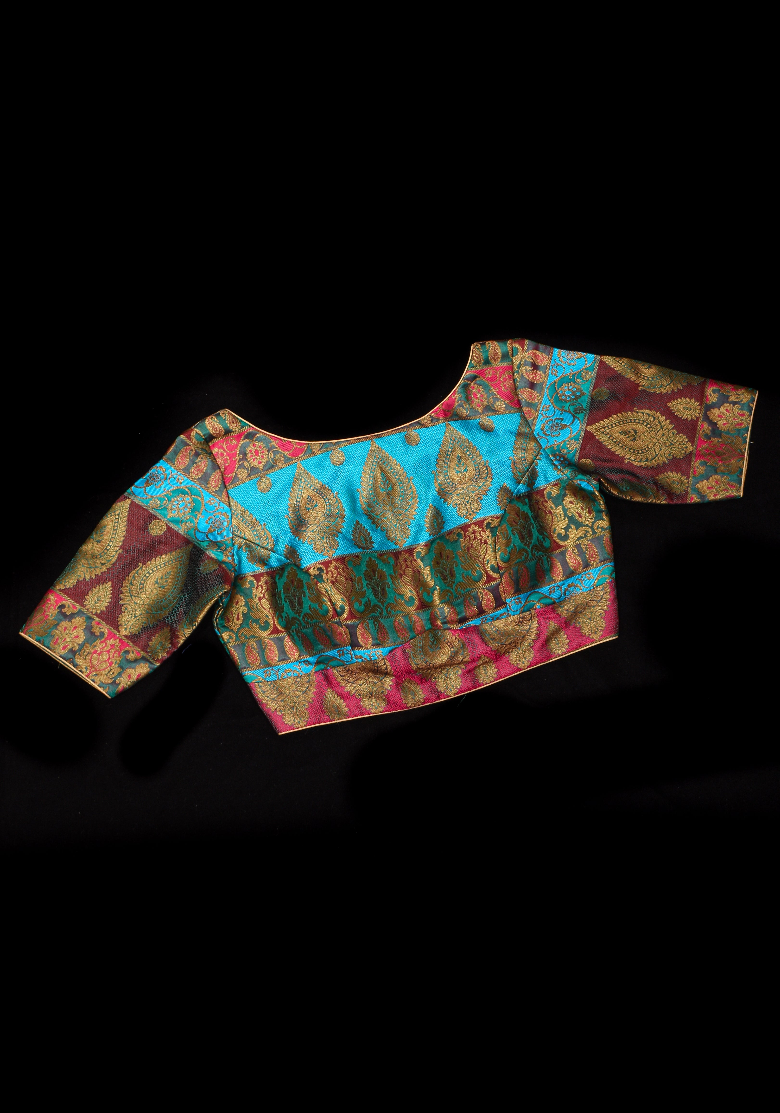Banarasi multicolor Boat Neck Antique zari brocade Blouse | Made To Order