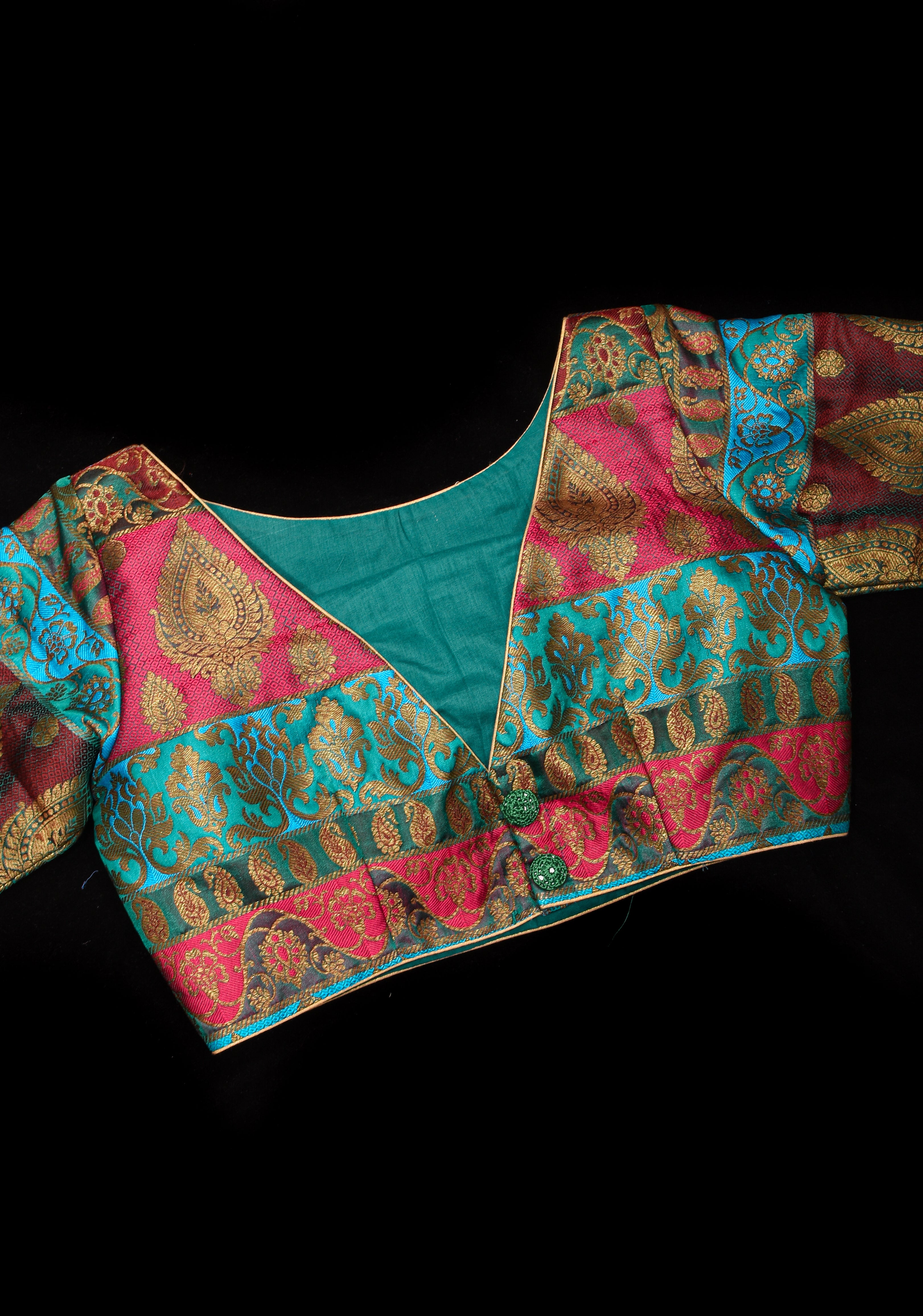 Banarasi multicolor Boat Neck Antique zari brocade Blouse | Made To Order